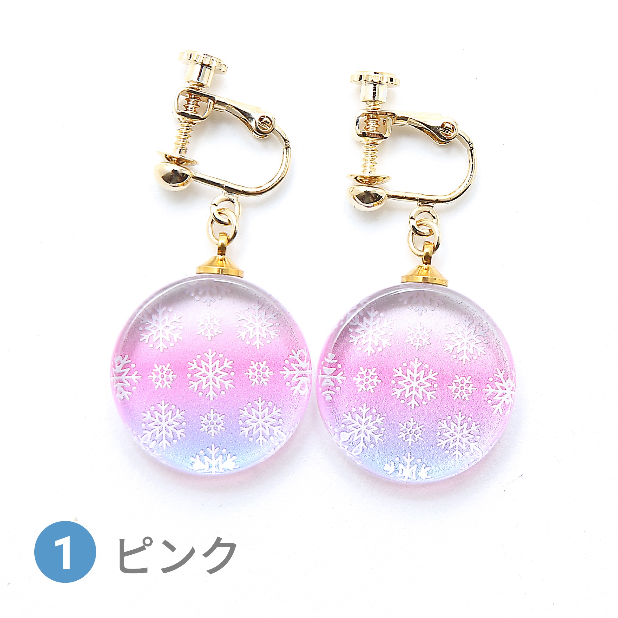 Glass accessories Earring snow flake pink round shape