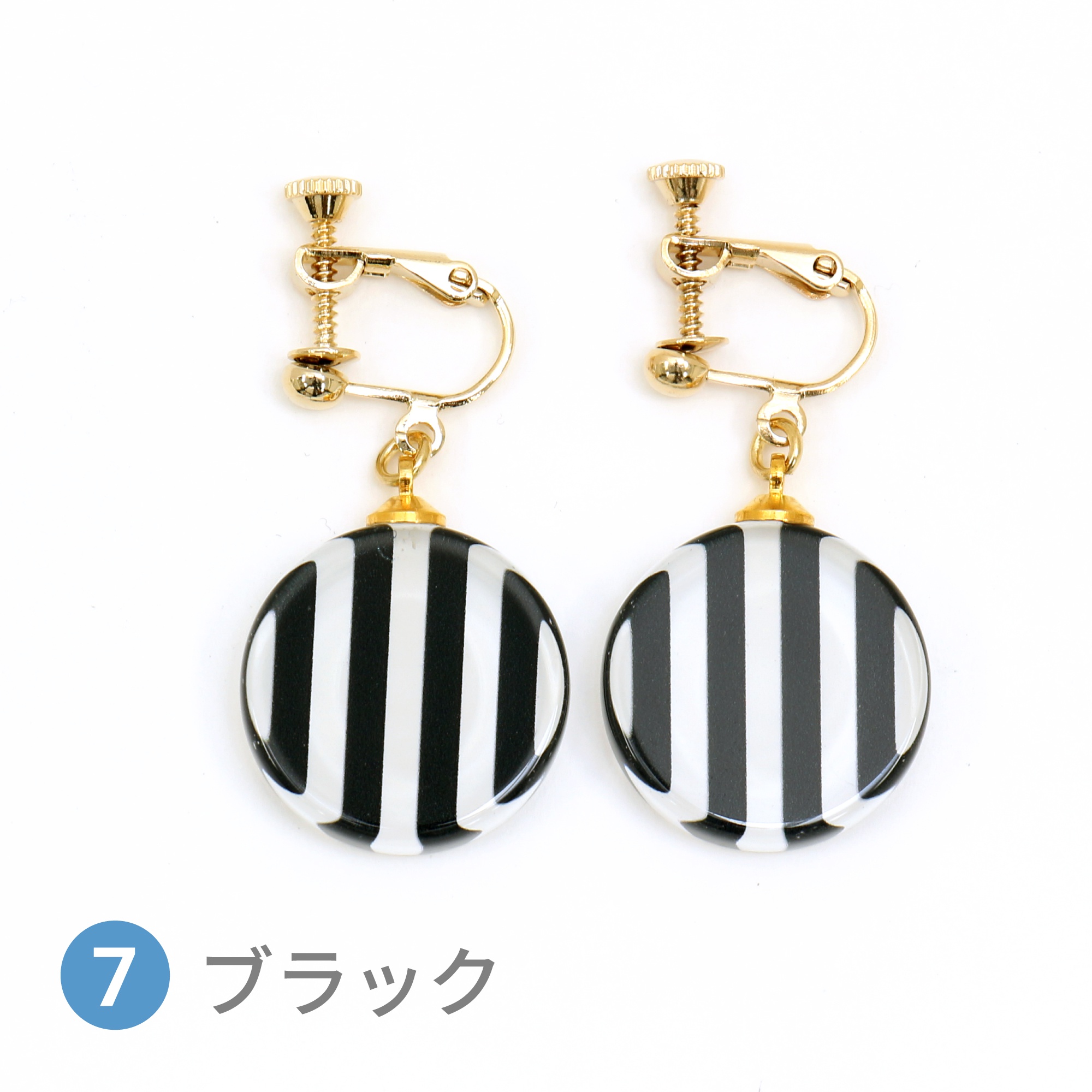 Glass accessories Earring STRIPE black round shape
