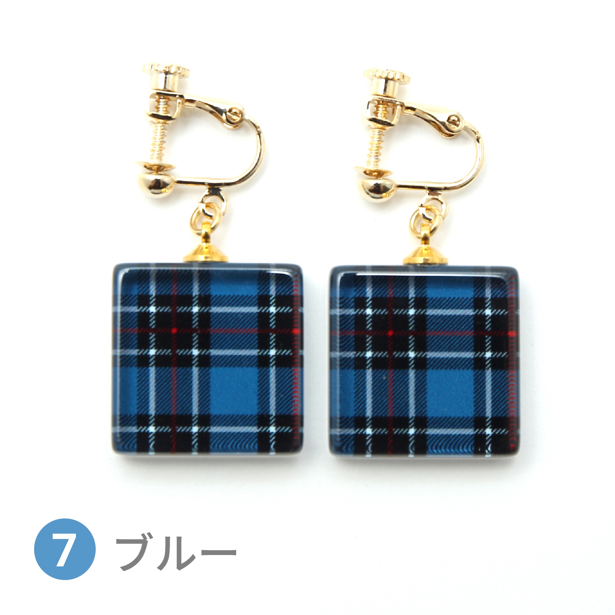 Glass accessories Earring TARTAN blue square shape
