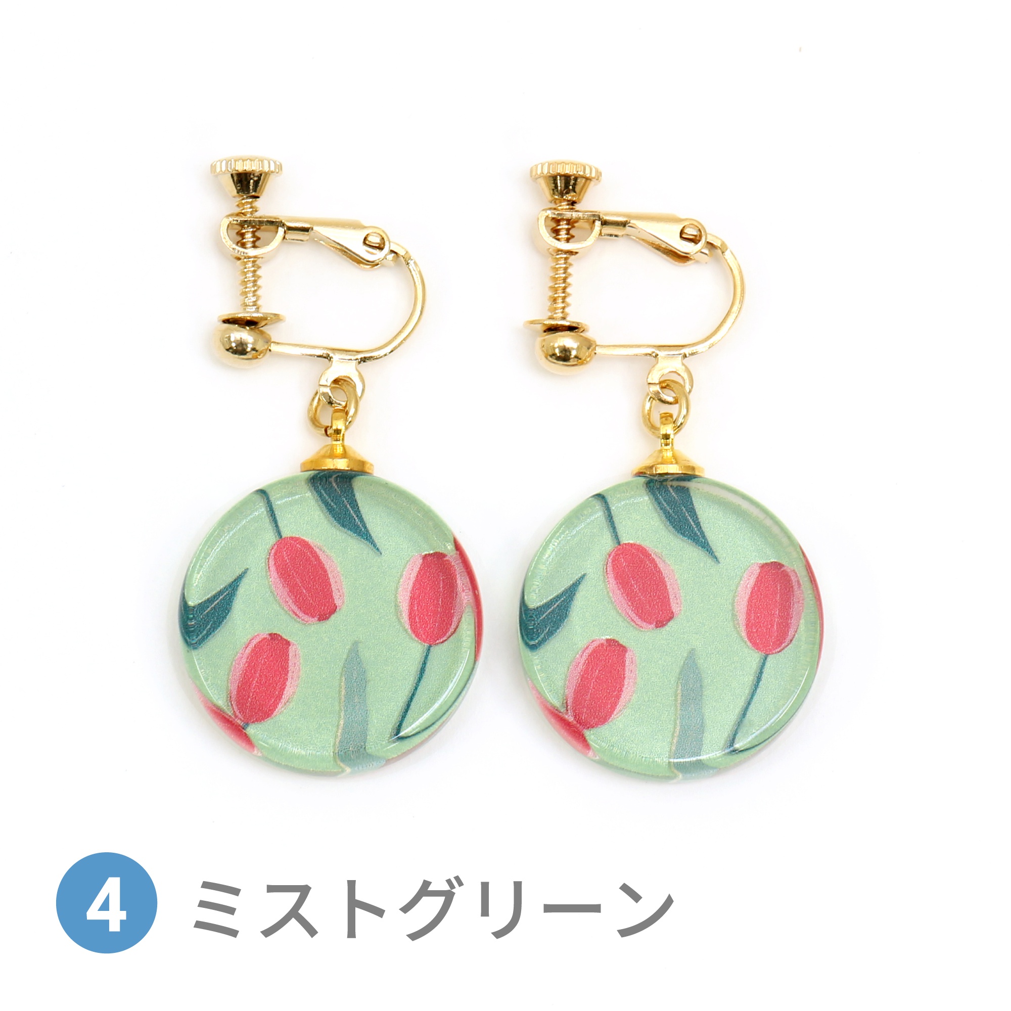 Glass accessories Earring TULIP mistgreen round shape