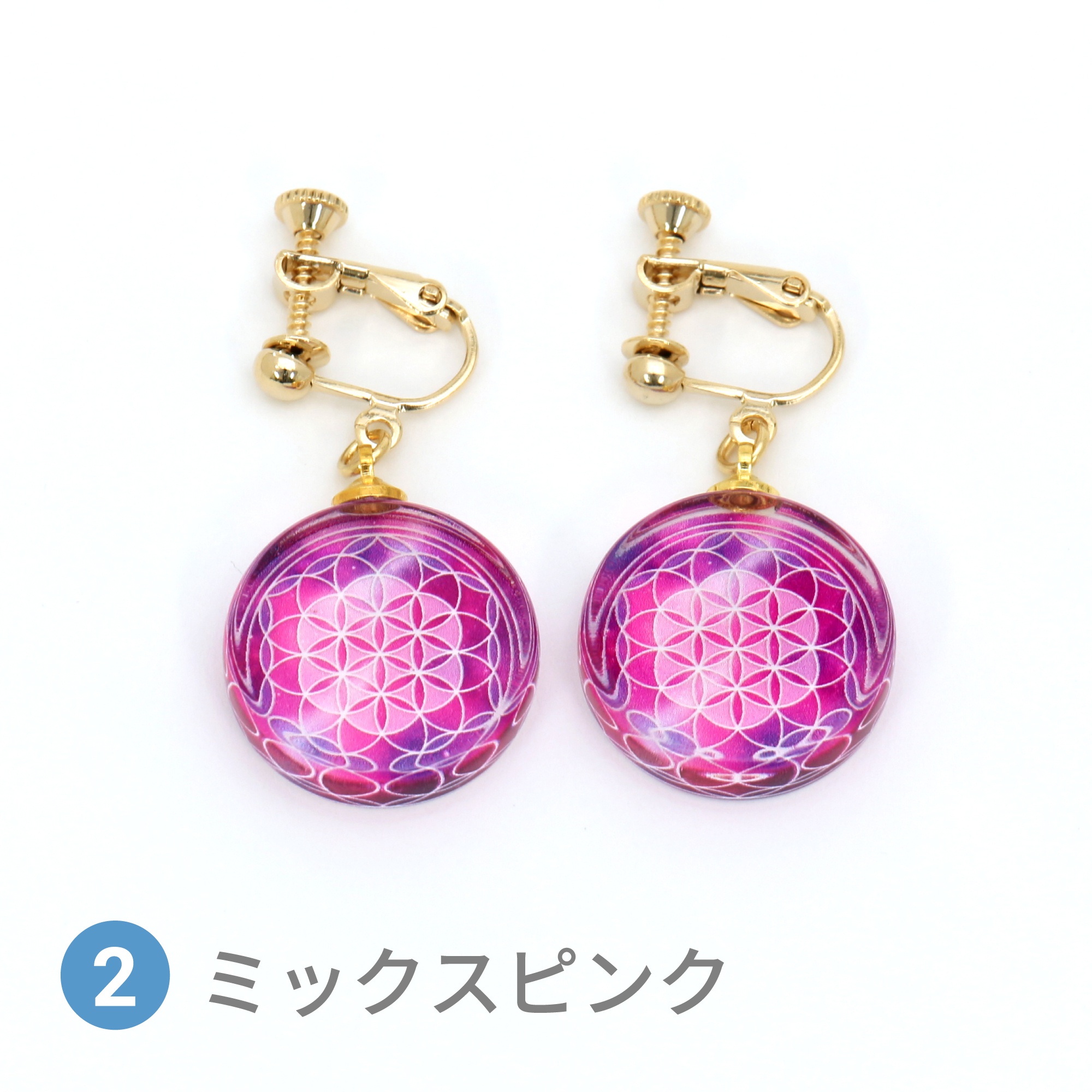 Glass accessories Earring FLOWER OF LIFE mix pink round shape