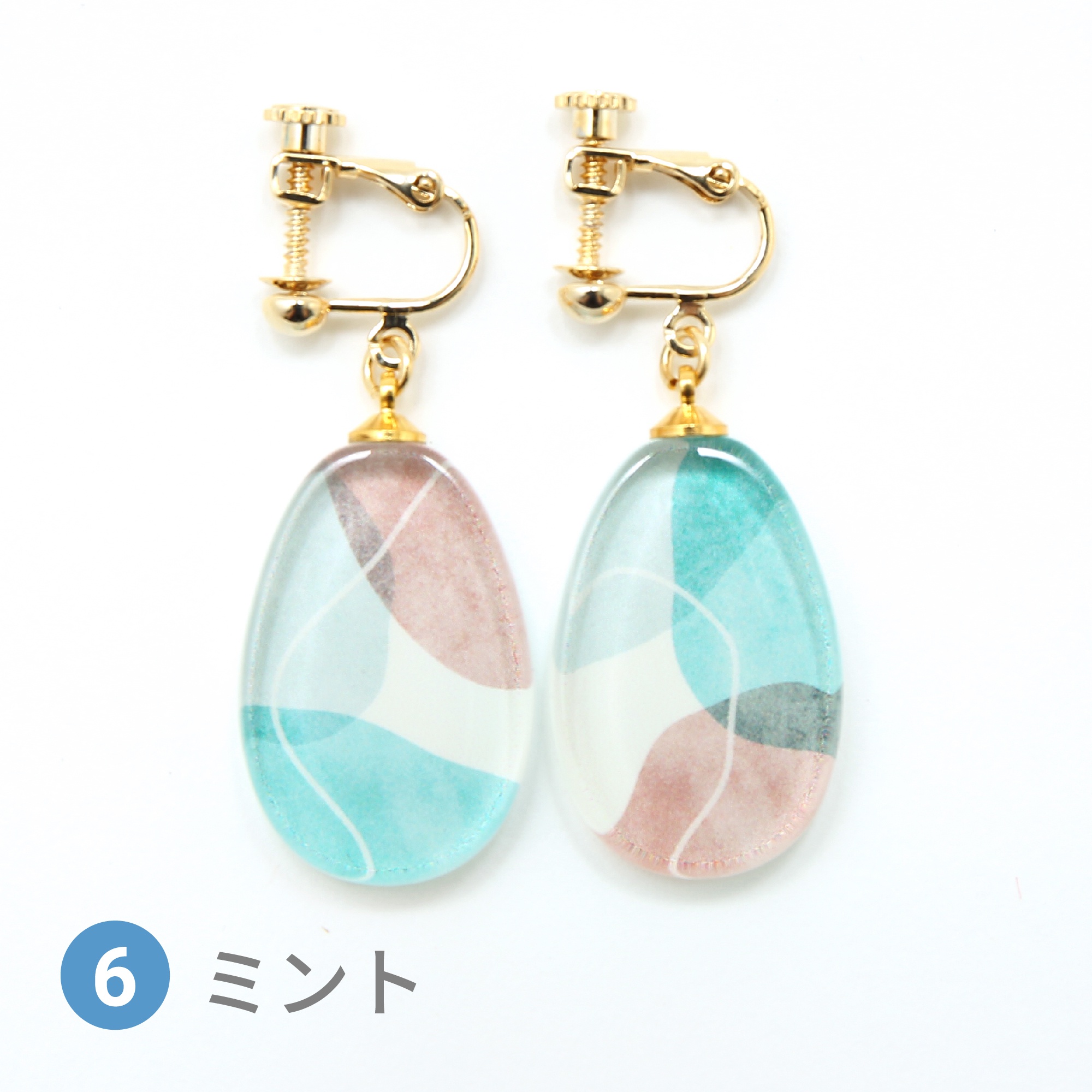 Glass accessories Earring PAINT mint drop shape