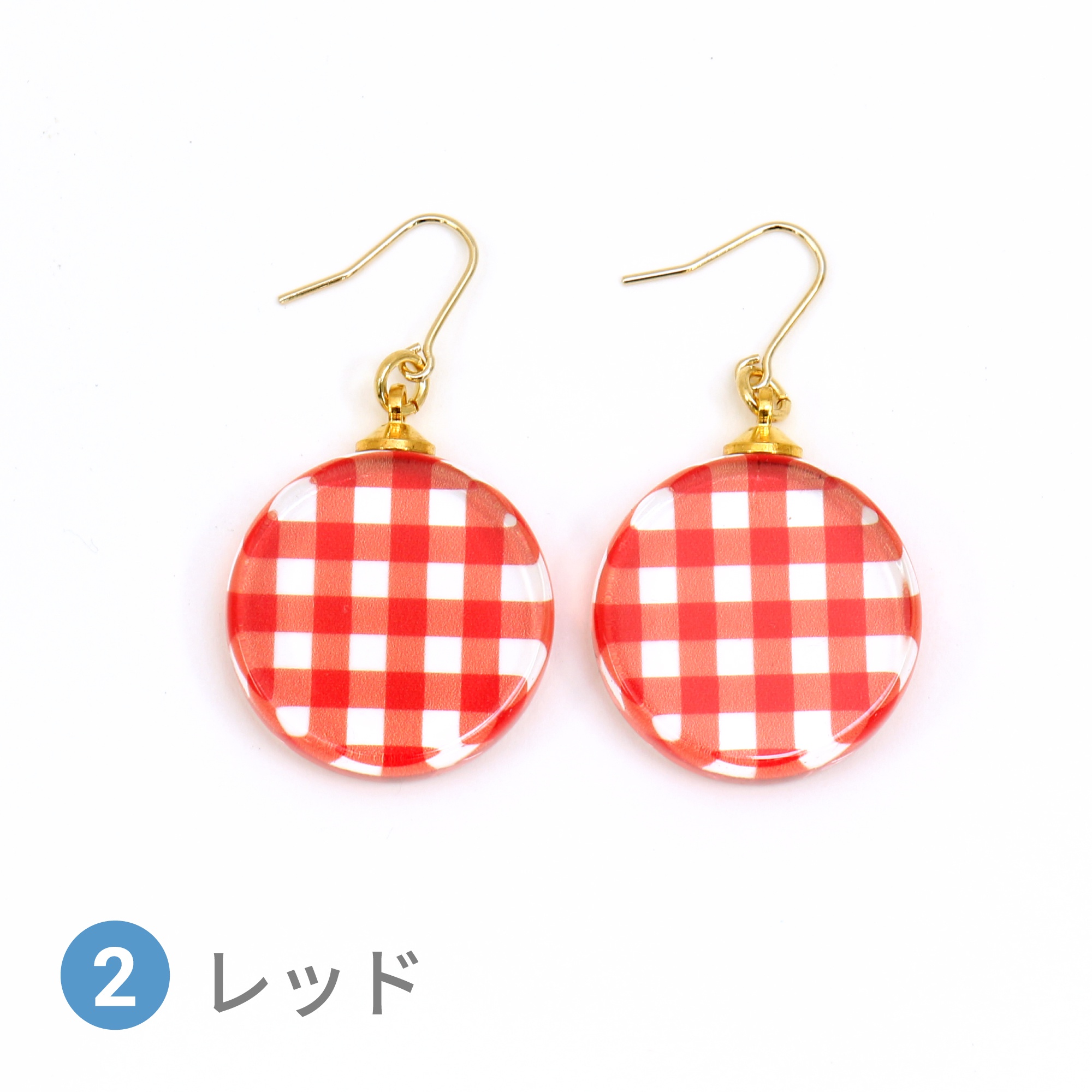 Glass accessories Pierced Earring GINGHAM CHECK red round shape