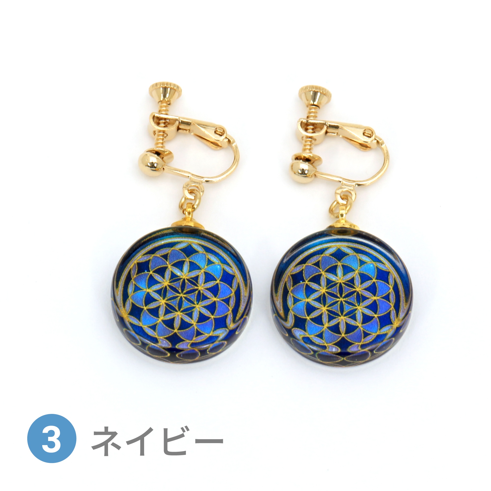 Glass accessories Earring FLOWER OF LIFE navy round shape