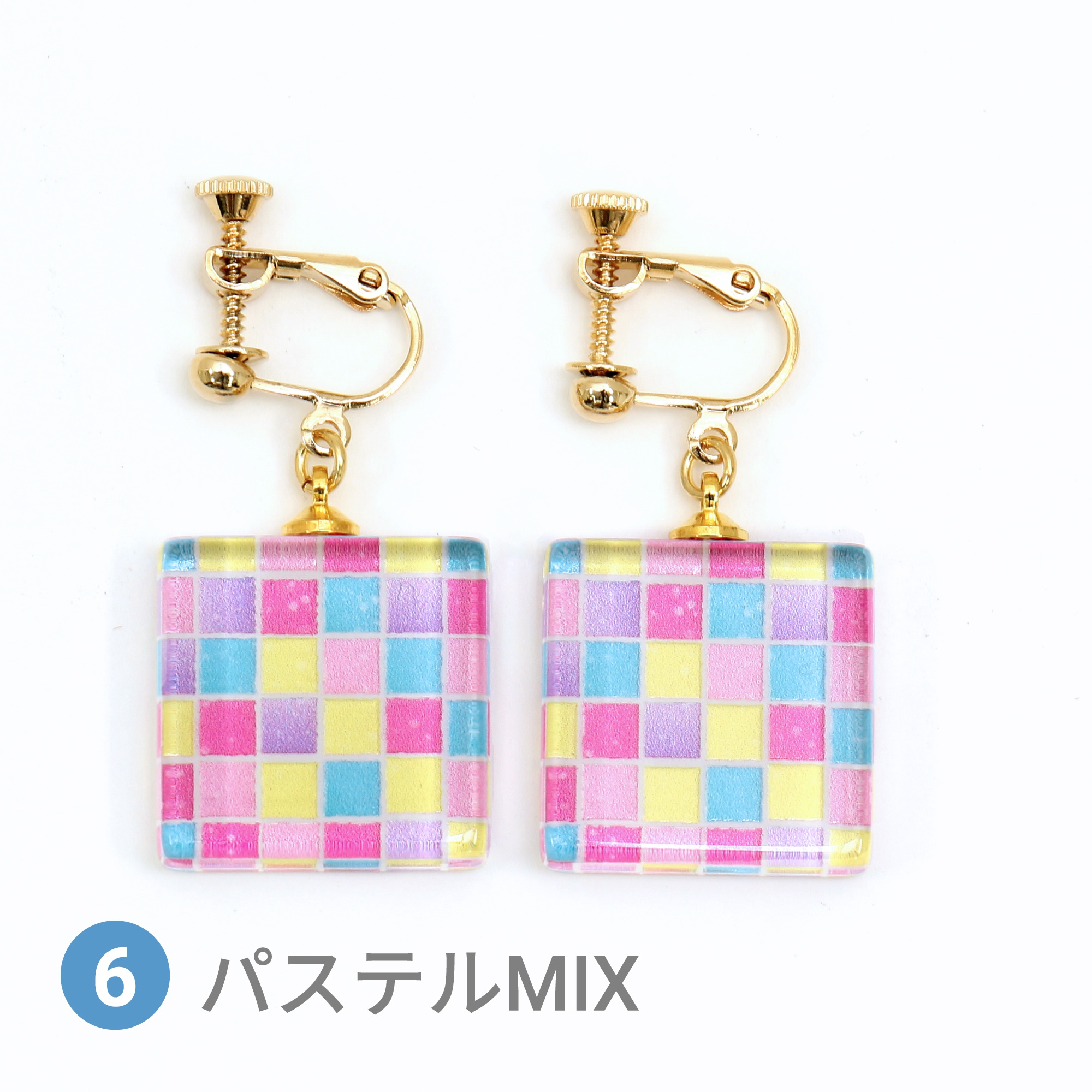Glass accessories Earring TILE pastel mix square shape