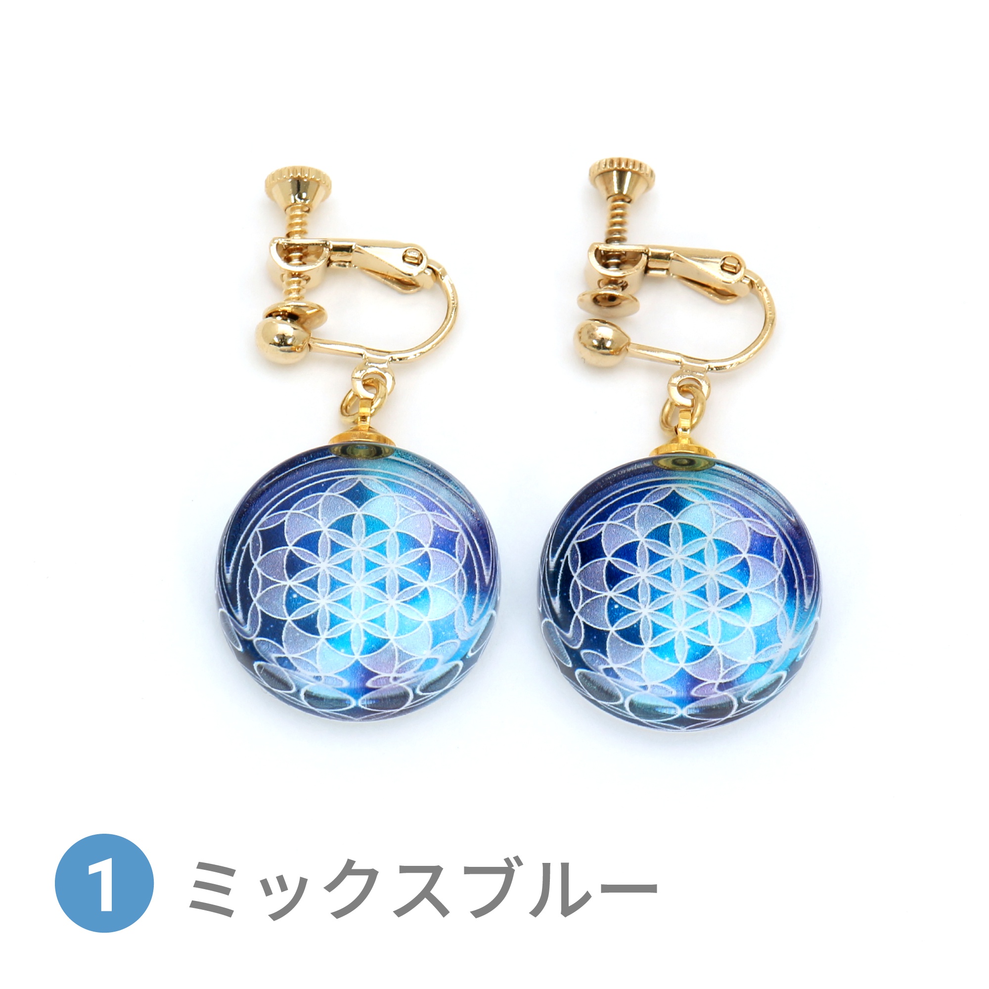 Glass accessories Earring FLOWER OF LIFE mix blue round shape