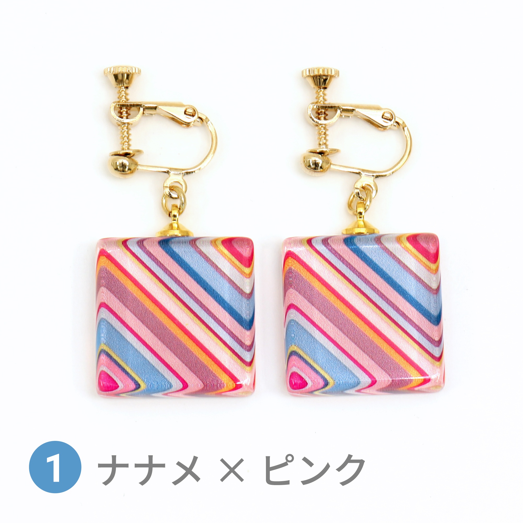 Glass accessories Earring SPEED diagonal&pink square shape