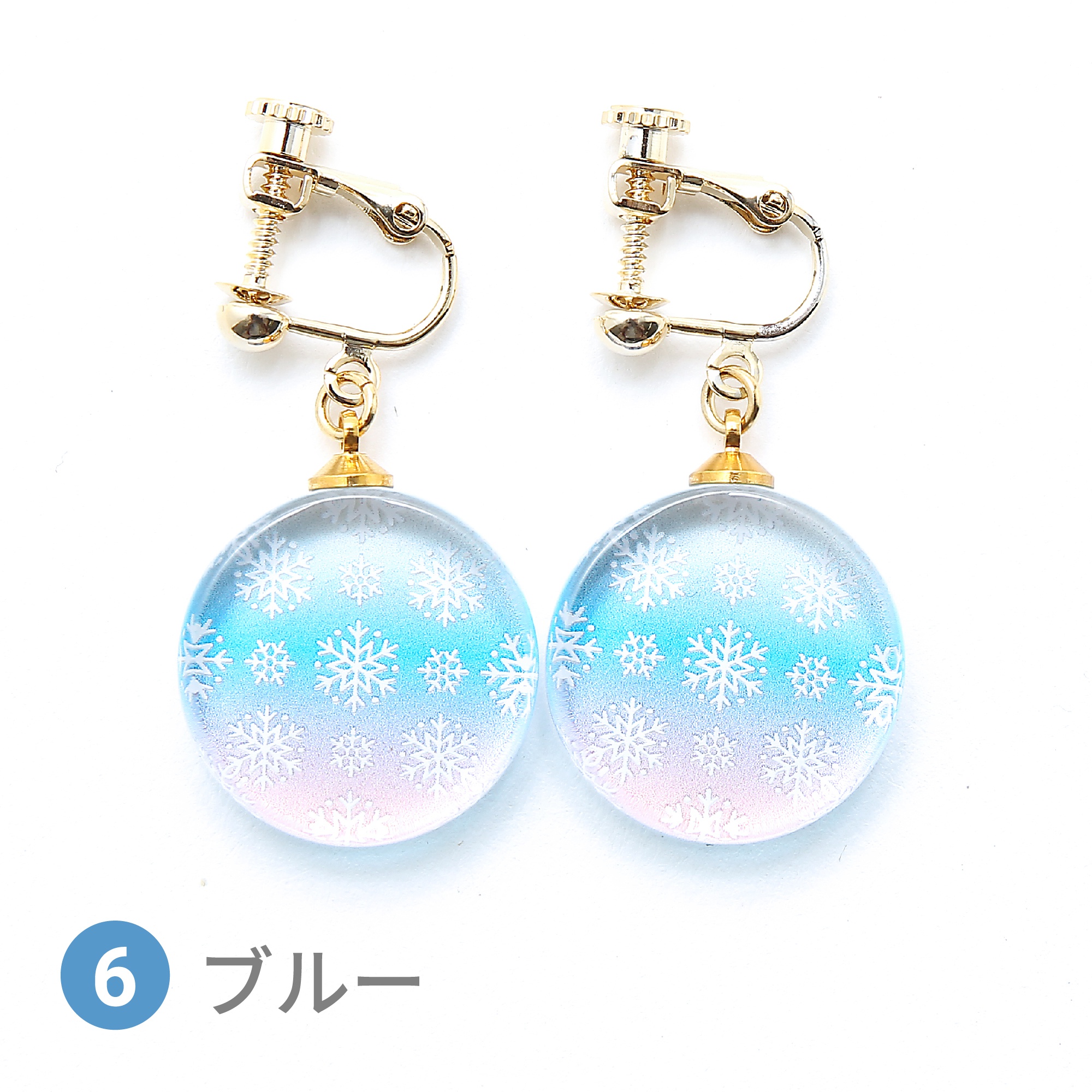 Glass accessories Earring snow flake blue round shape
