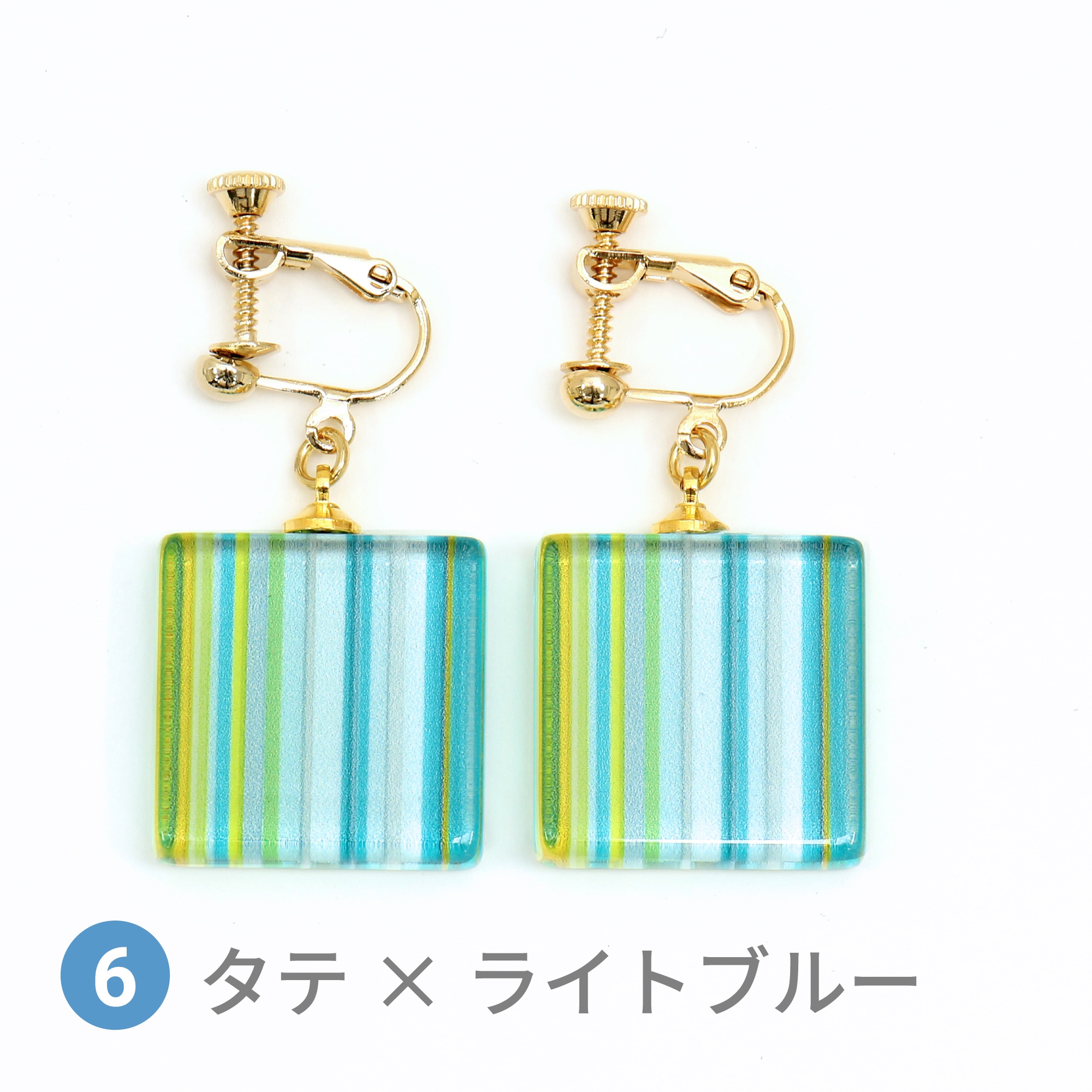 Glass accessories Earring SPEED vertical&lightblue square shape
