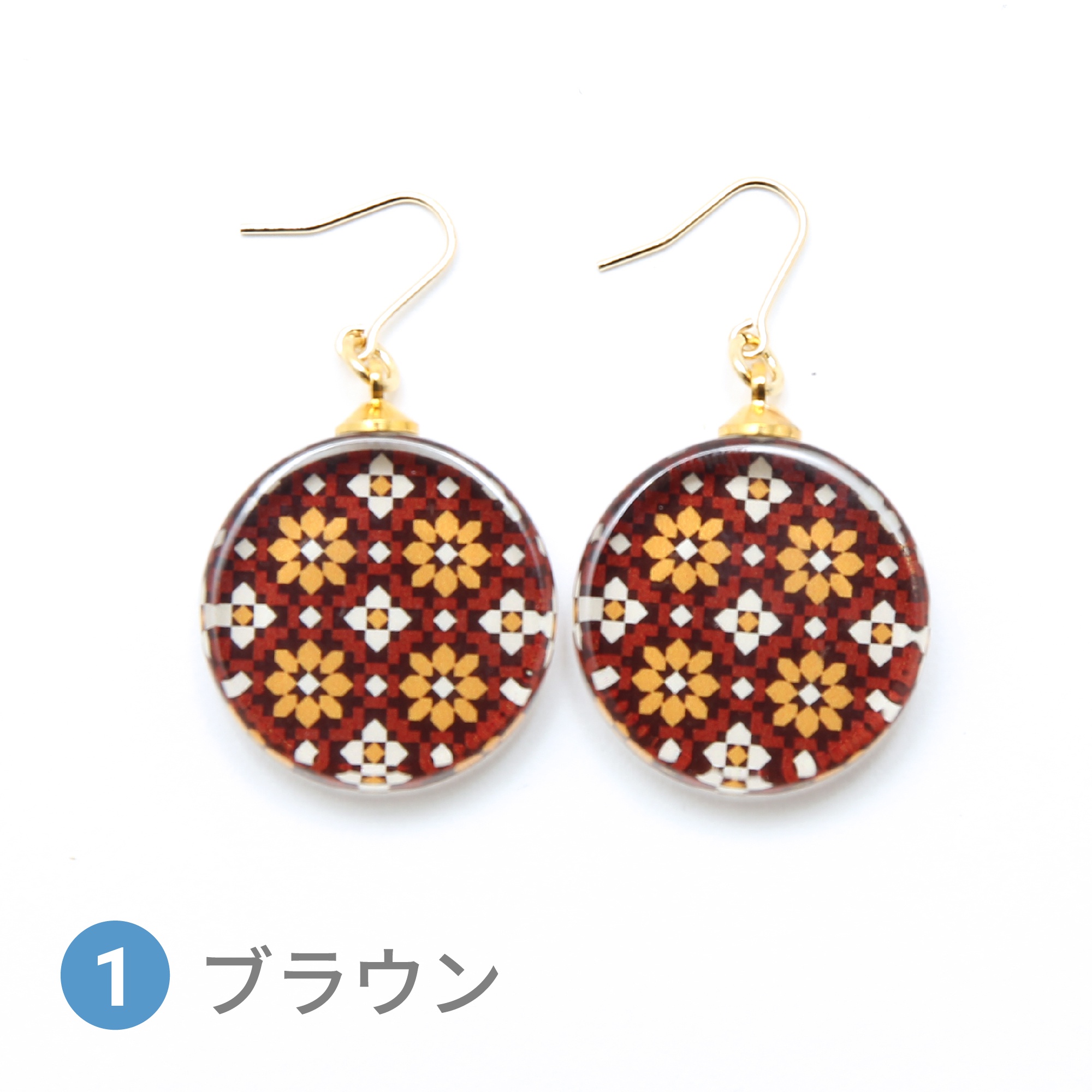 Glass accessories Pierced Earring ARABESQUE brown round shape