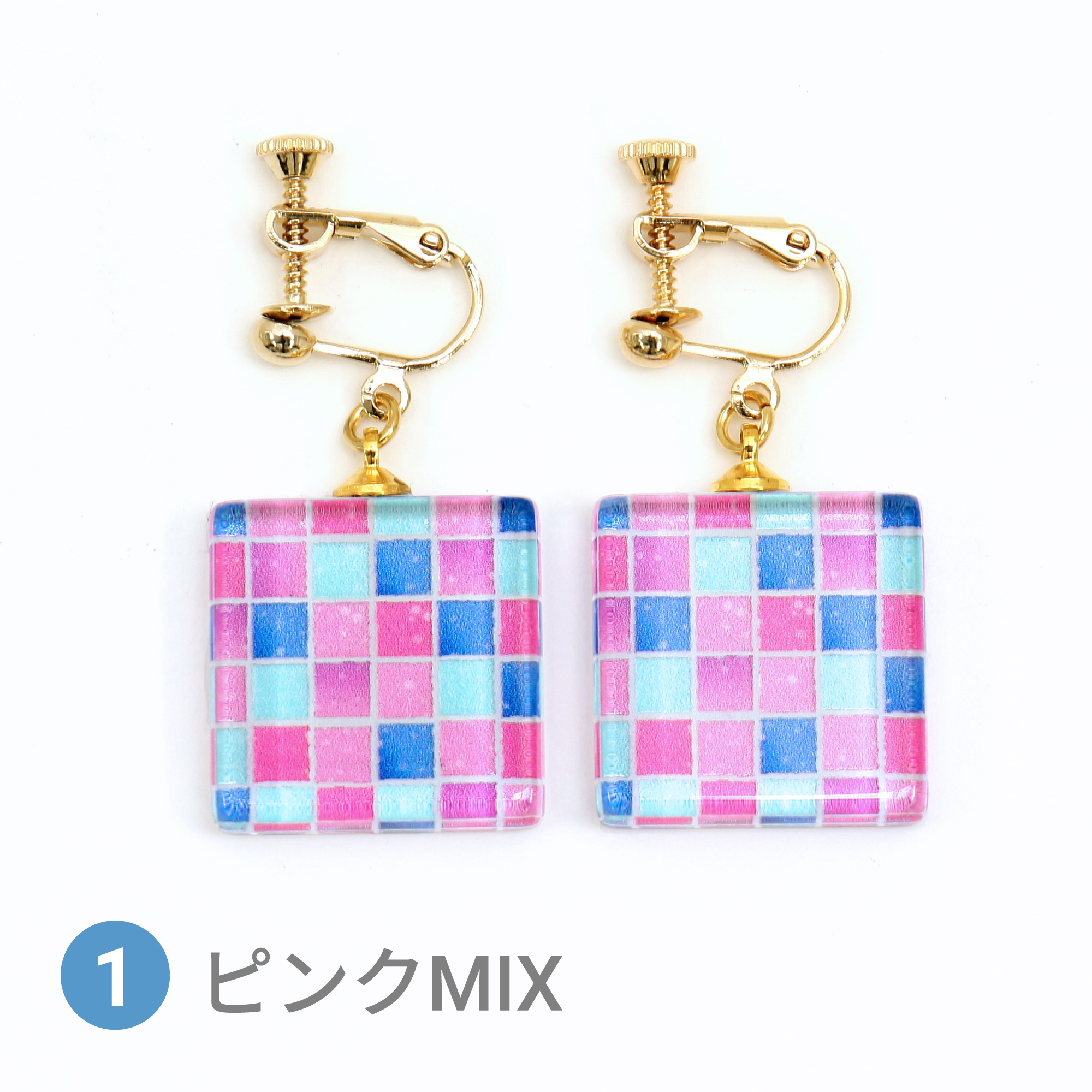 Glass accessories Earring TILE pink mix square shape