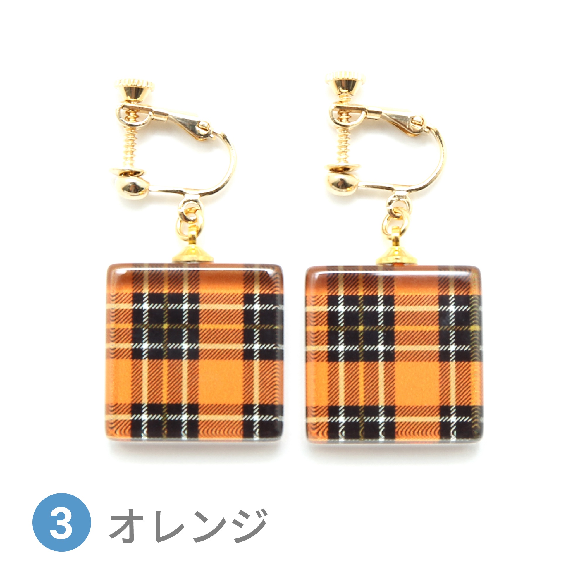 Glass accessories Earring TARTAN orange square shape