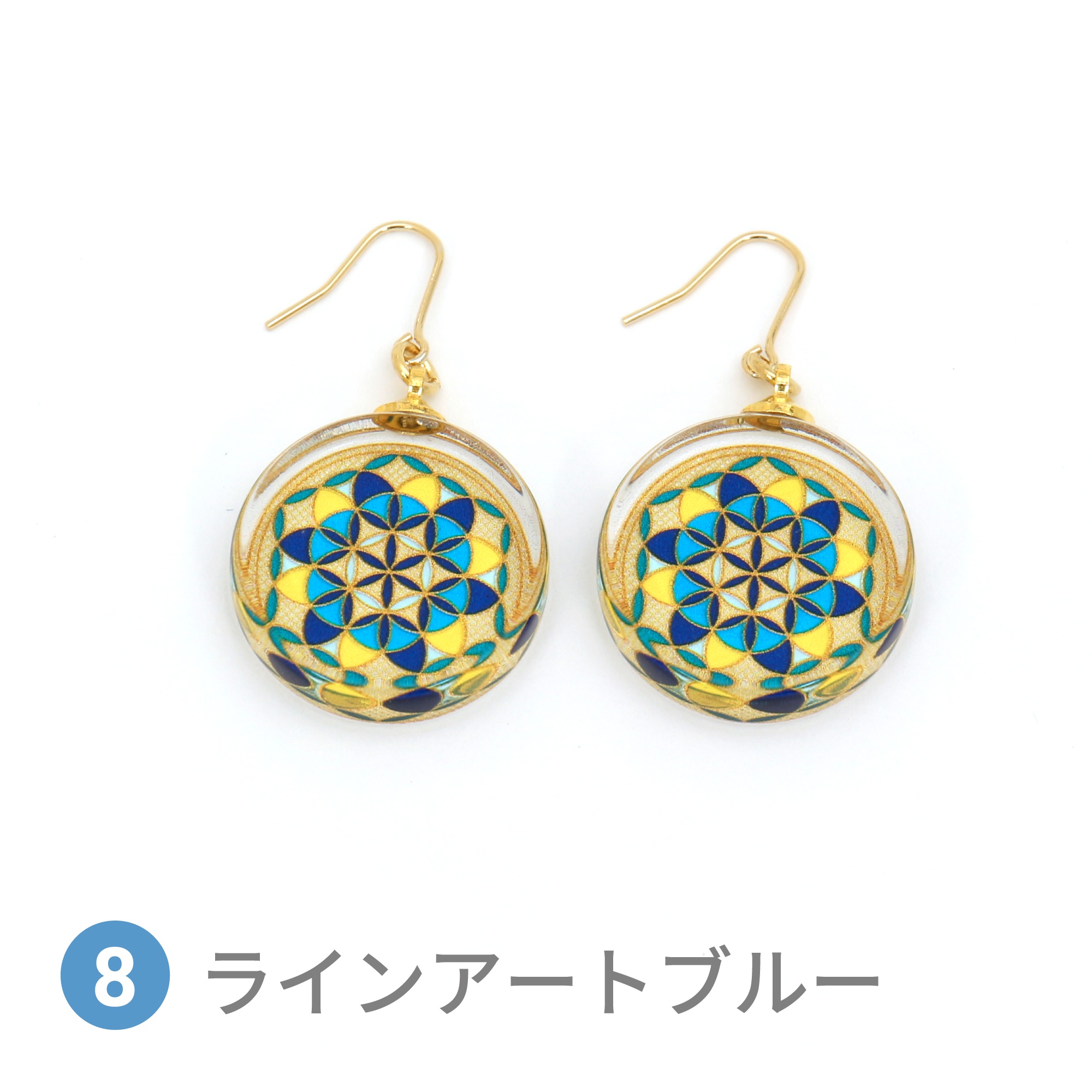 Glass accessories Pierced Earring FLOWER OF LIFE lineart blue round shape