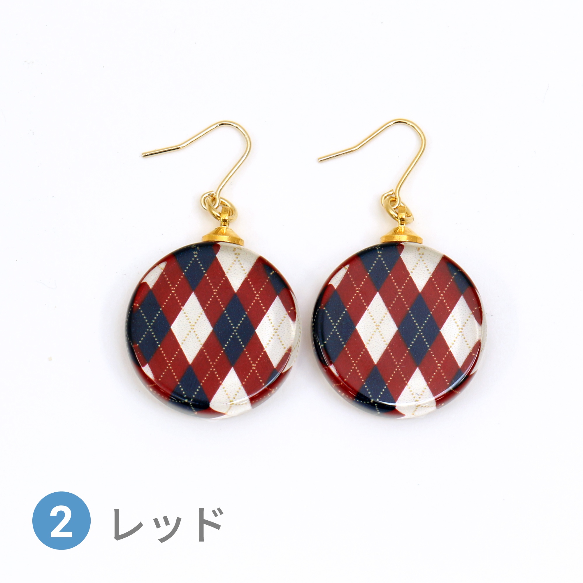 Glass accessories Pierced Earring ARGYLE red round shape