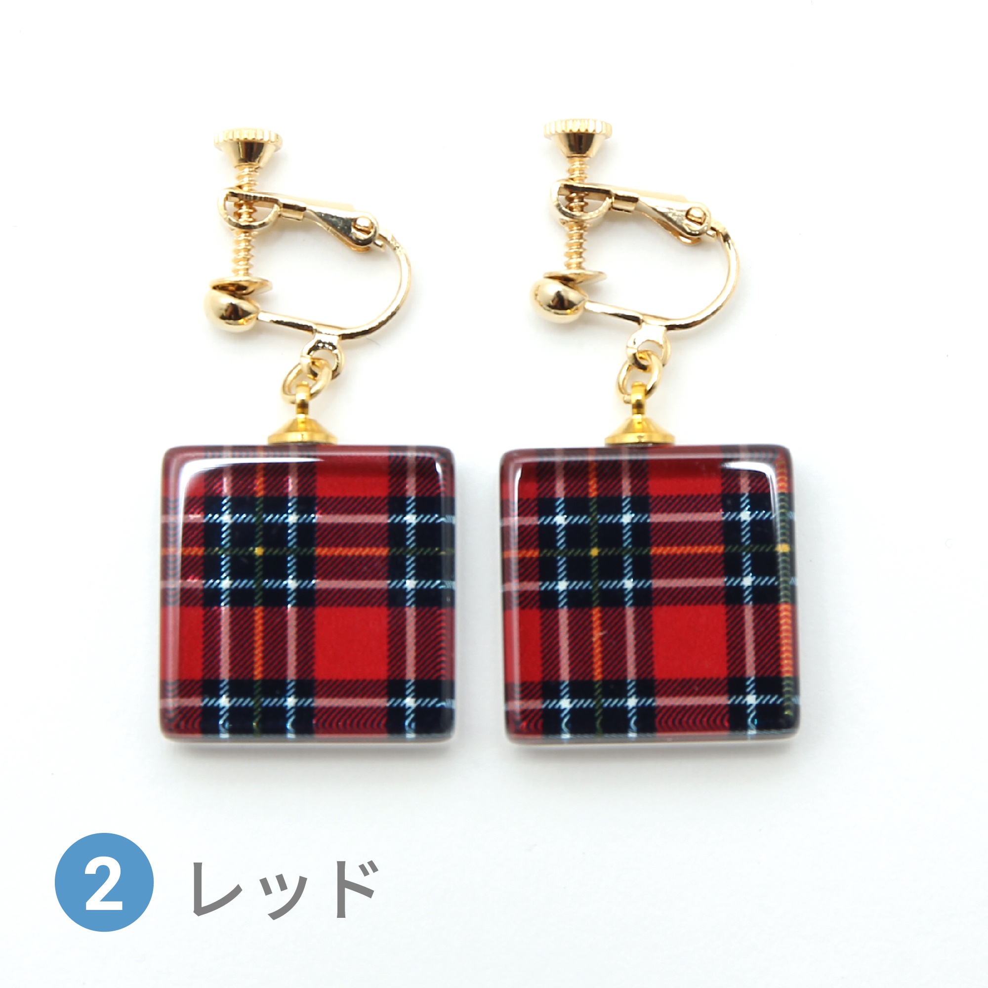 Glass accessories Earring TARTAN red square shape