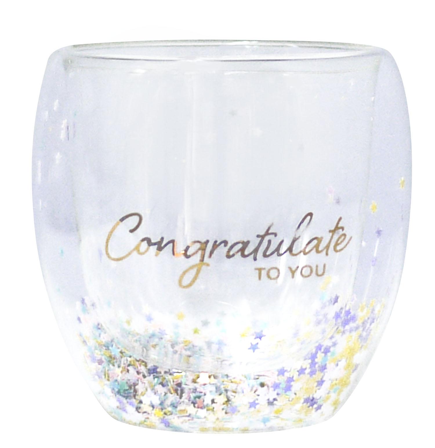 Glitter double wall glass -Congratulate to you