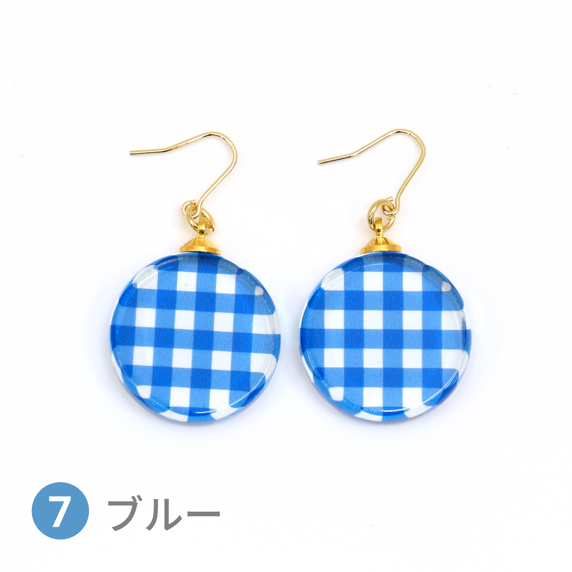 Glass accessories Pierced Earring GINGHAM CHECK blue round shape