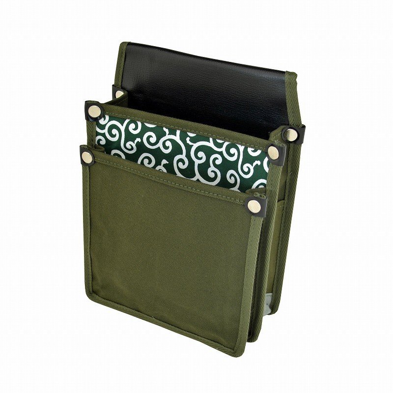 MARUKIN-JIRUSHI Canvas waist bag with inside pocket YK-25 Kokubou Green japanese pattern
