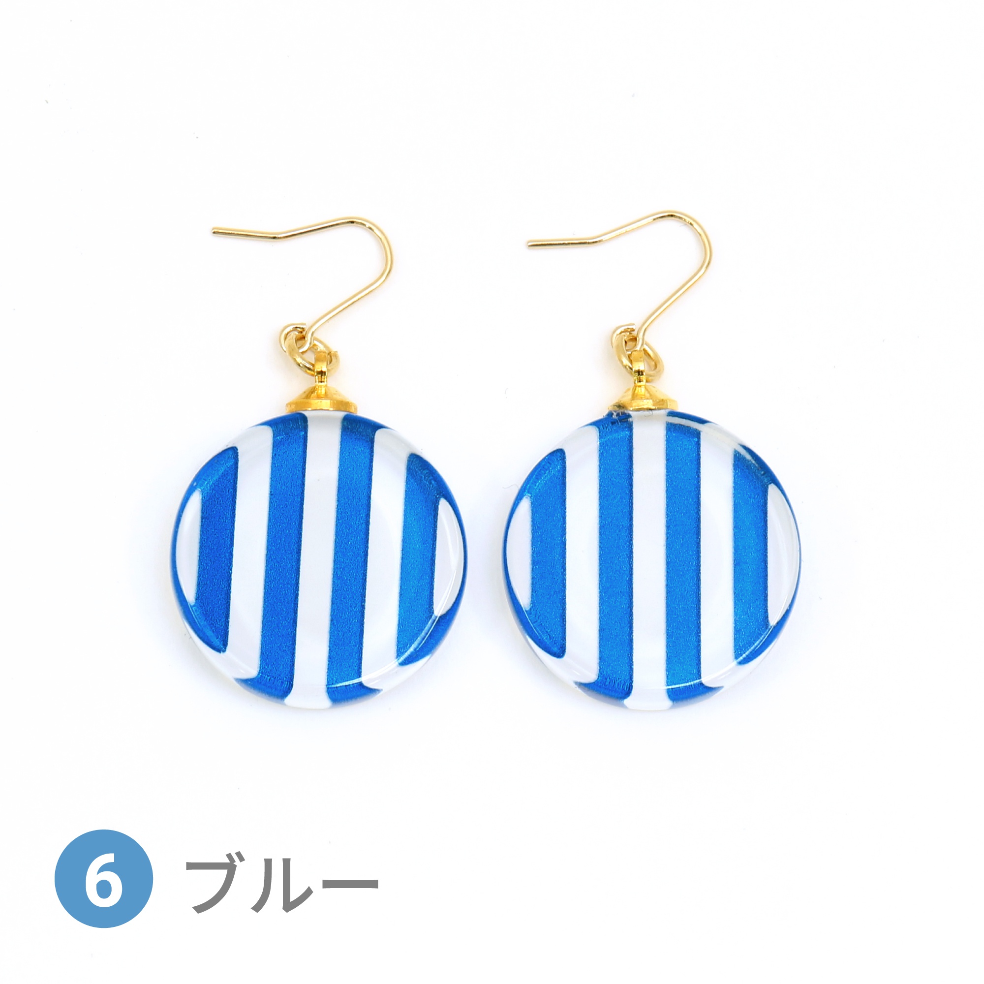 Glass accessories Pierced Earring STRIPE blue round shape
