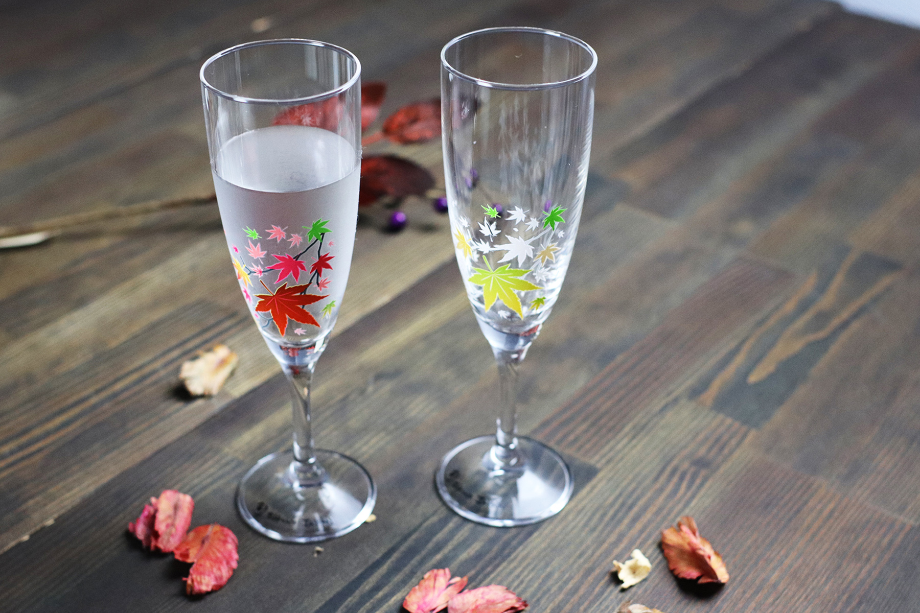 AUTUMN LEAVES MAGIC CHAMPAGNE GLASS 2 PIECES