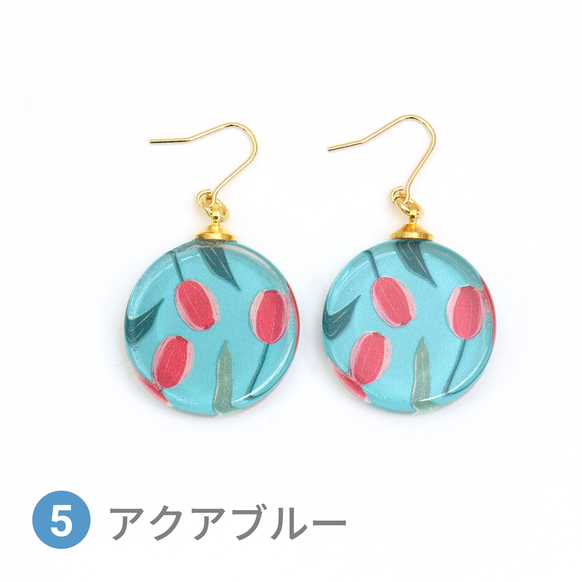 Glass accessories Pierced Earring TULIP aquablue round shape