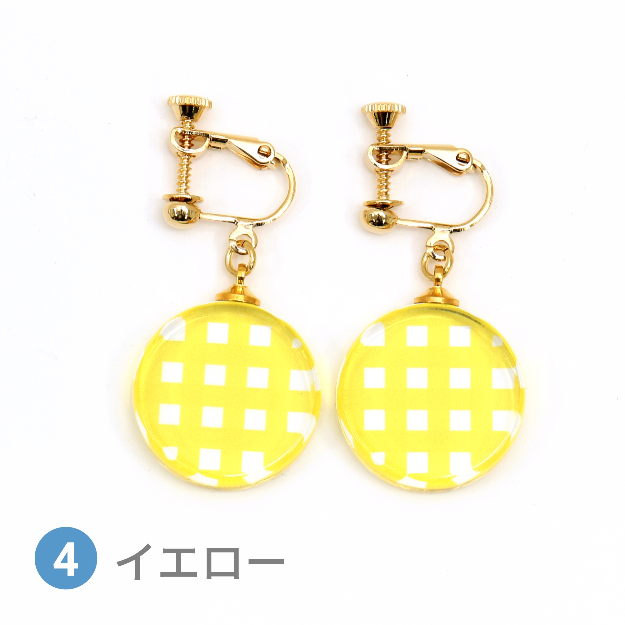 Glass accessories Earring GINGHAM CHECK yellow round shape