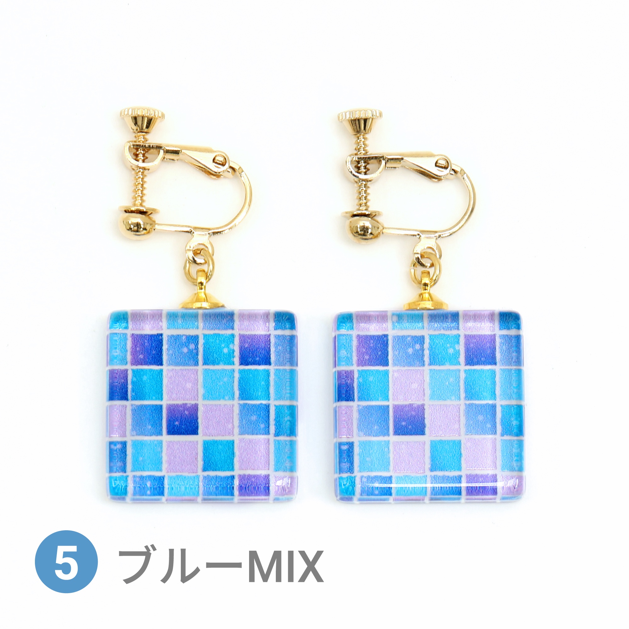 Glass accessories Earring TILE blue mix square shape