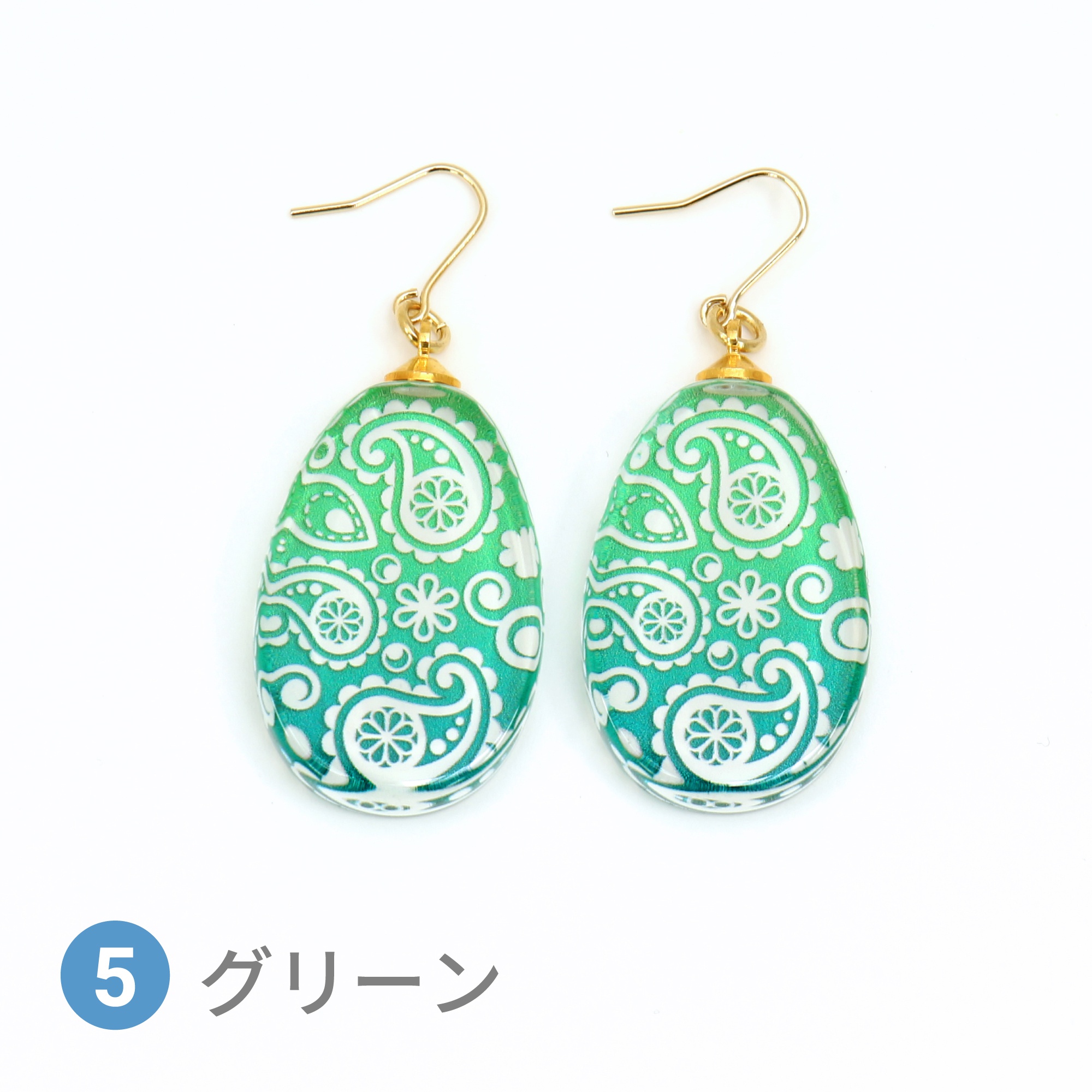 Glass accessories Pierced Earring PAISLEY green drop shape
