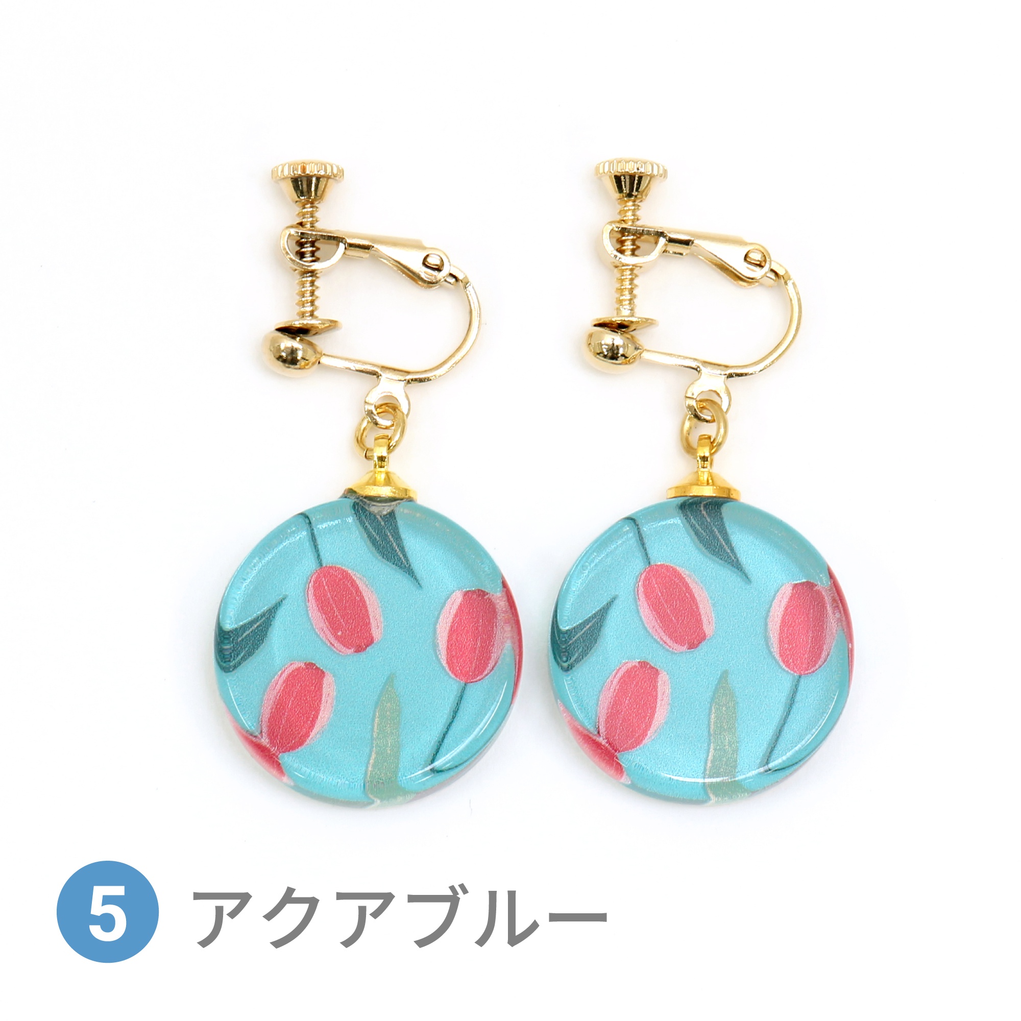 Glass accessories Earring TULIP aquablue round shape