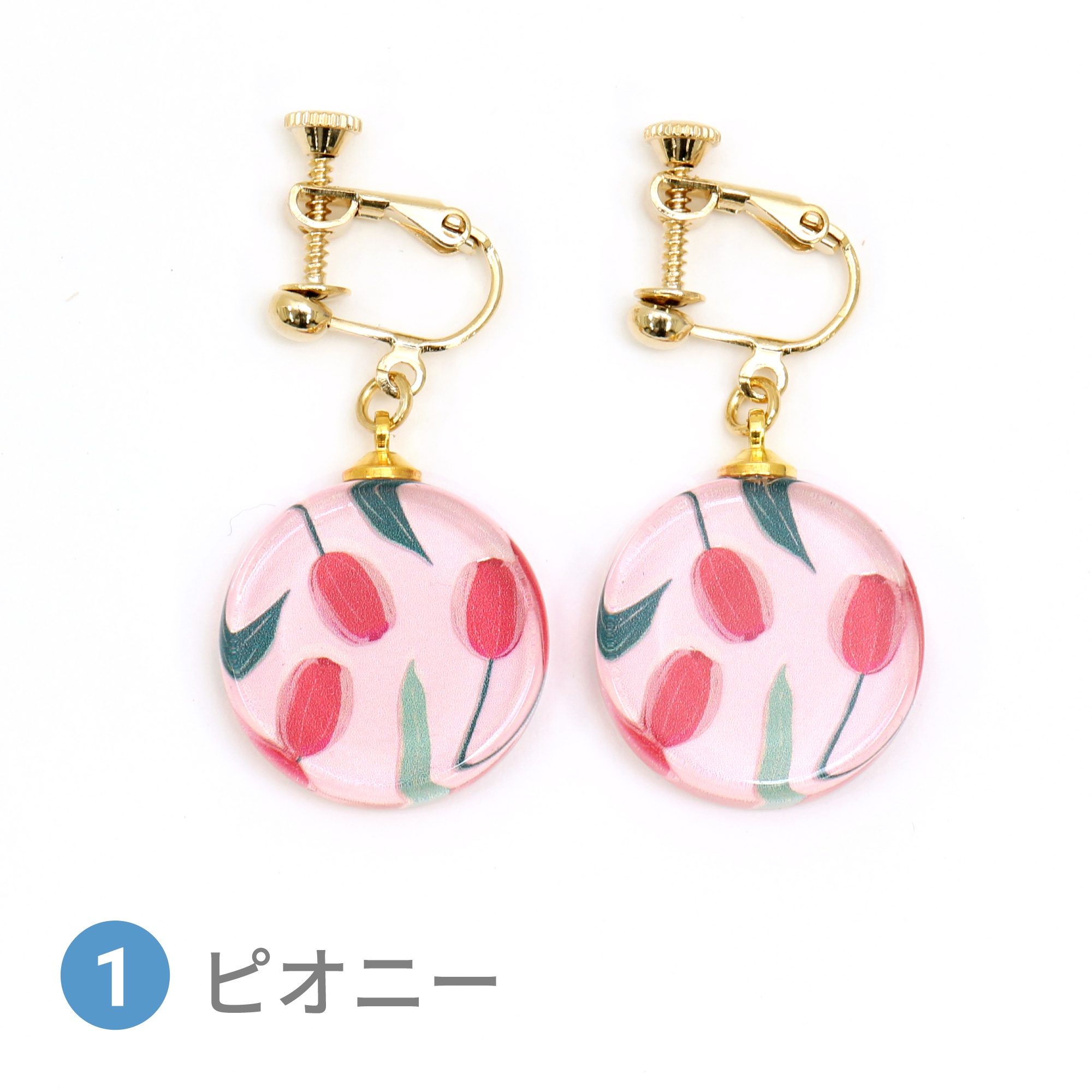 Glass accessories Earring TULIP peony round shape