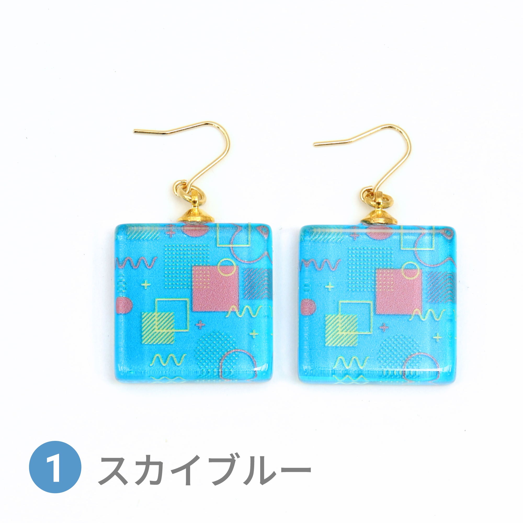 Glass accessories Pierced Earring GEOMETRIC skyblue square shape