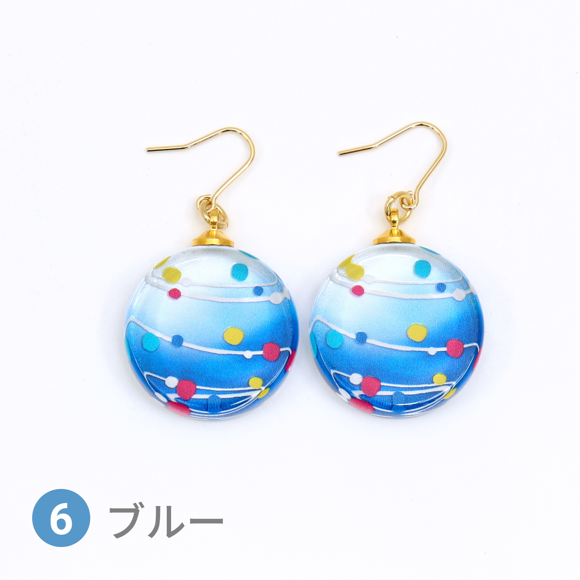 Glass accessories Pierced Earring WATER BALLOON blue round shape