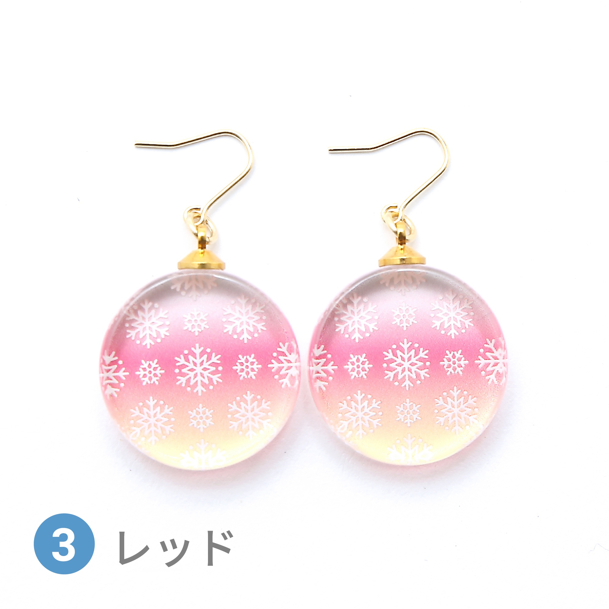 Glass accessories Pierced Earring snow flake red round shape