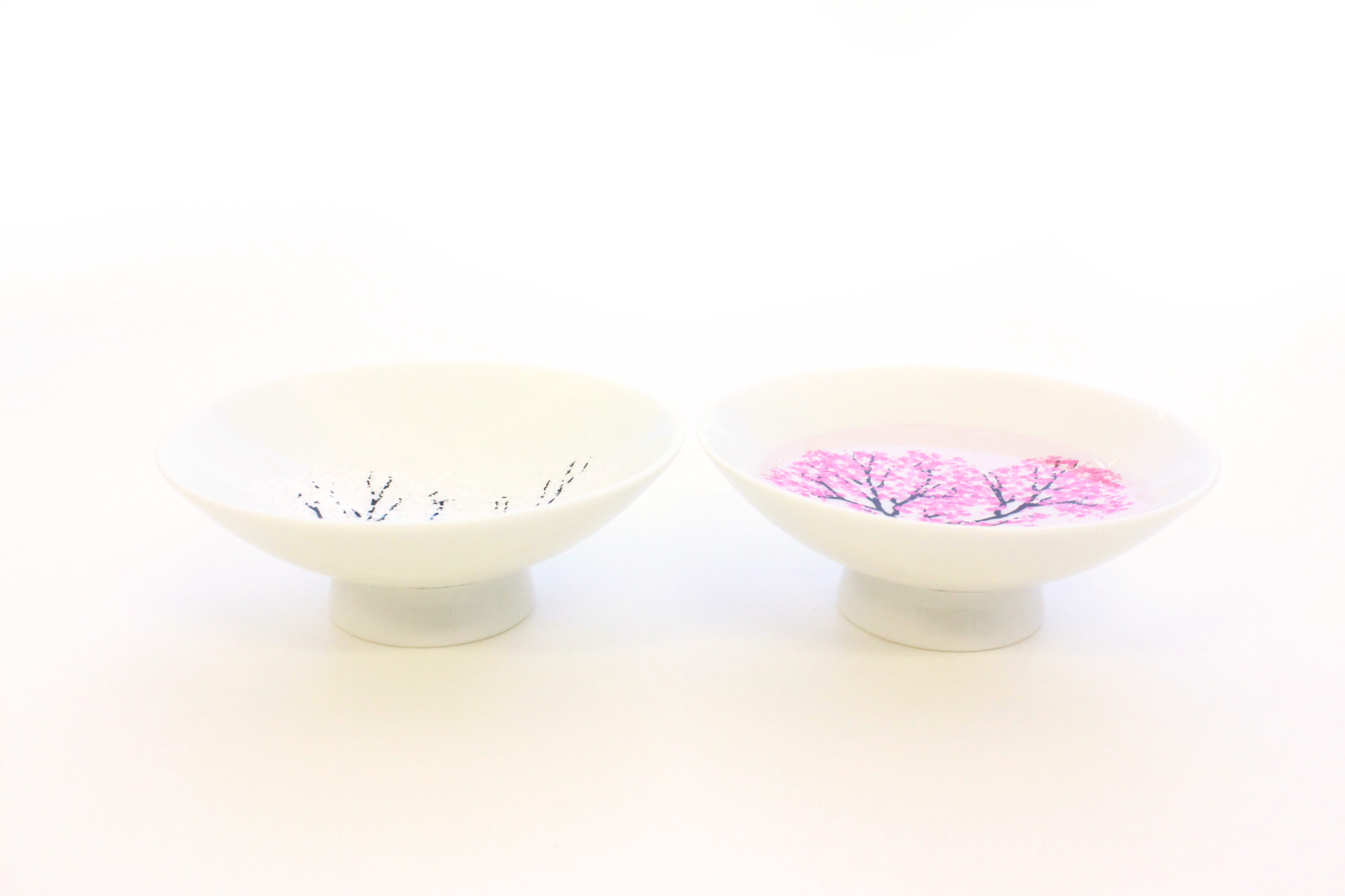 Mino ware, pair of cold sake cups, cherry blossoms