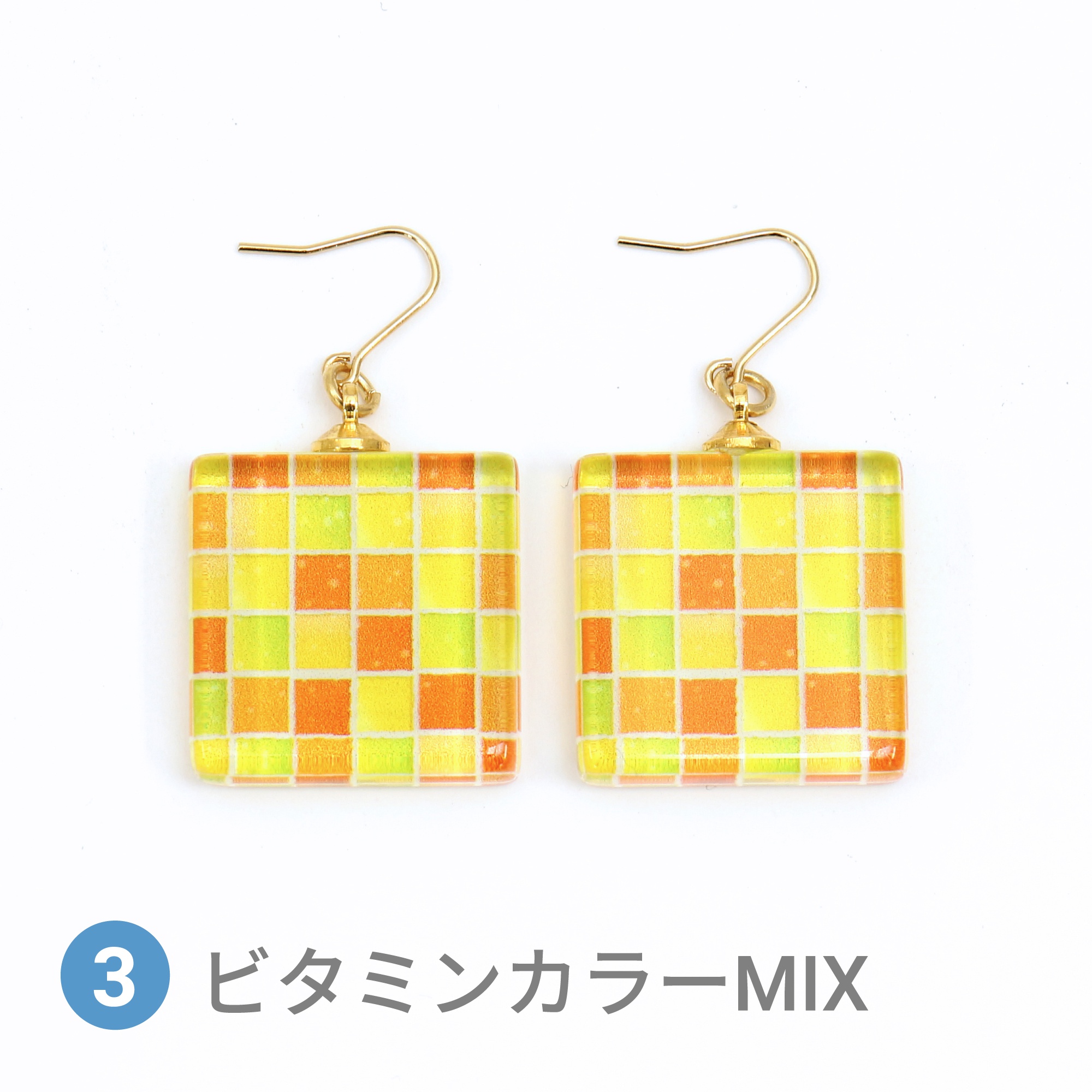 Glass accessories Pierced Earring TILE vitamin color mix square shape
