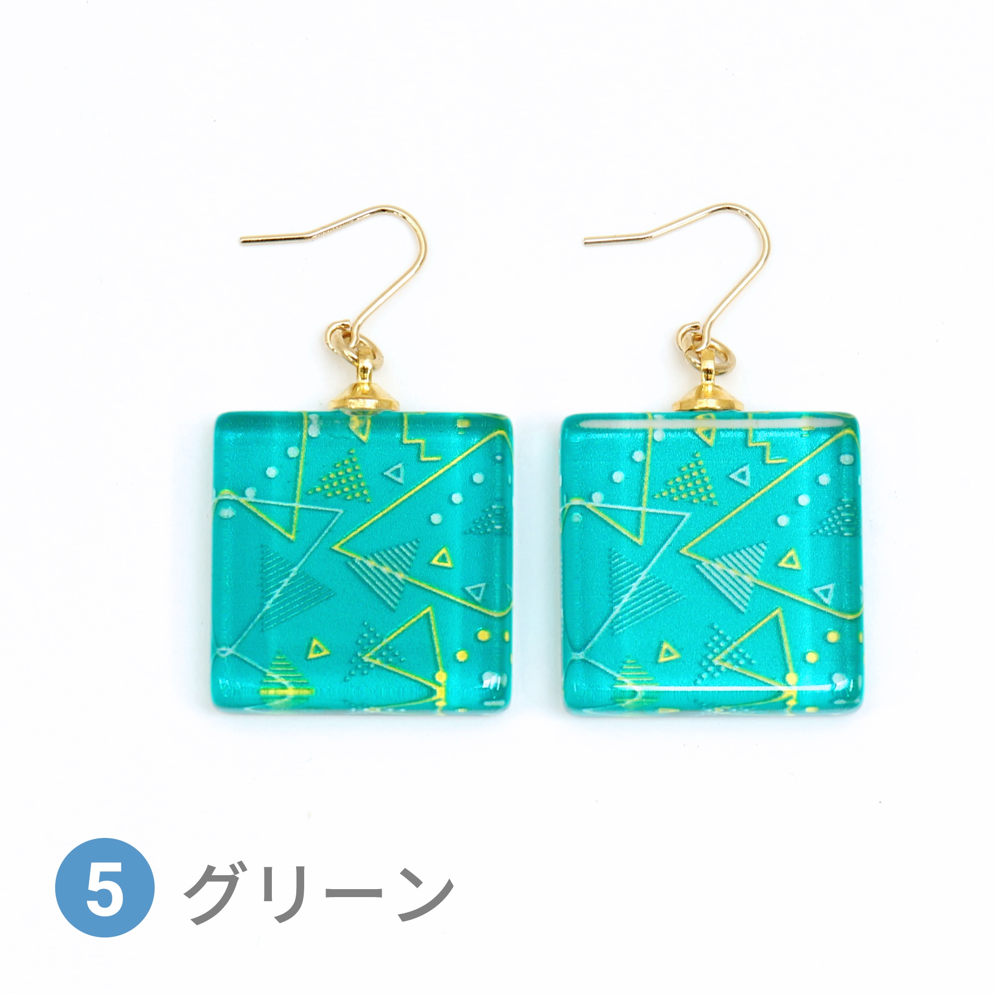 Glass accessories Pierced Earring GEOMETRIC green square shape