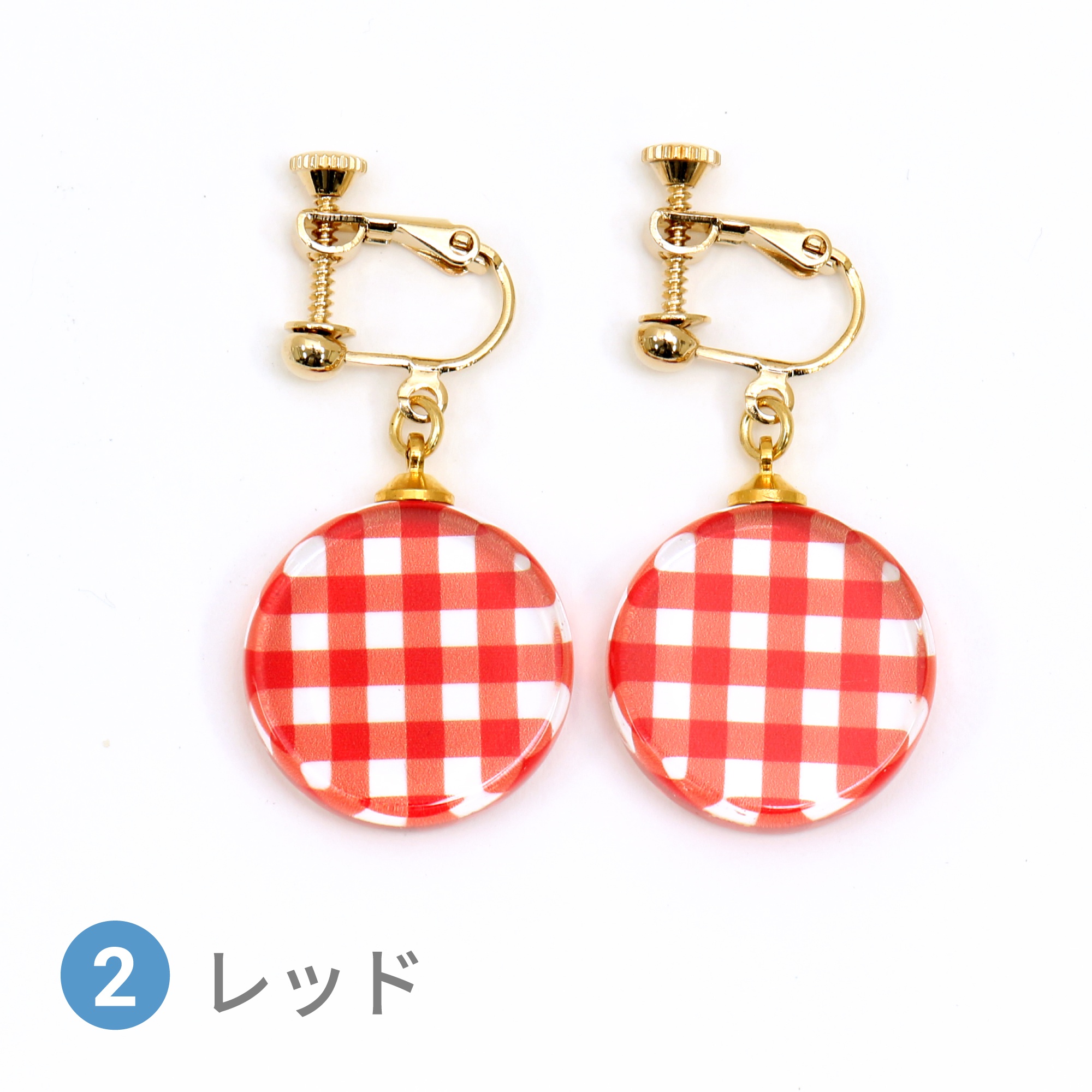 Glass accessories Earring GINGHAM CHECK red round shape