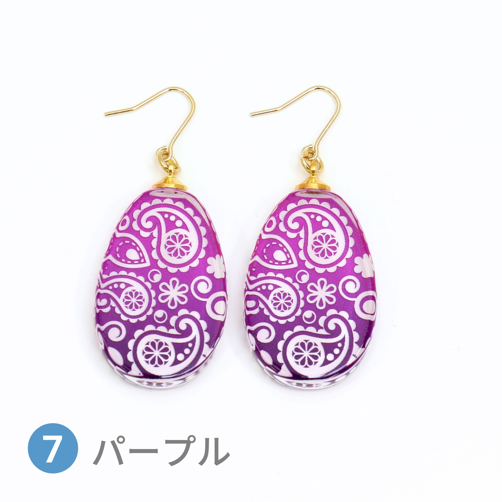 Glass accessories Pierced Earring PAISLEY purple drop shape