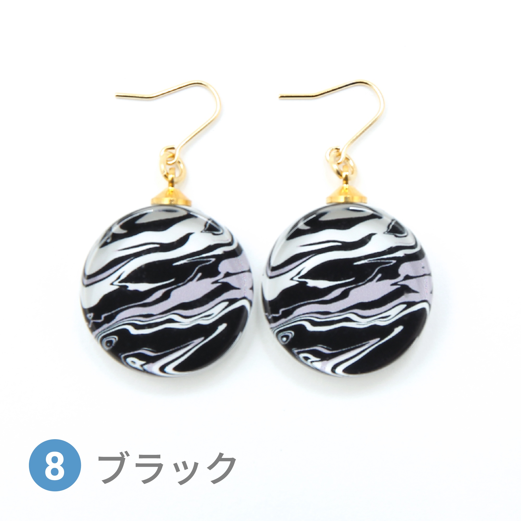 Glass accessories Pierced Earring MARBLE black round shape