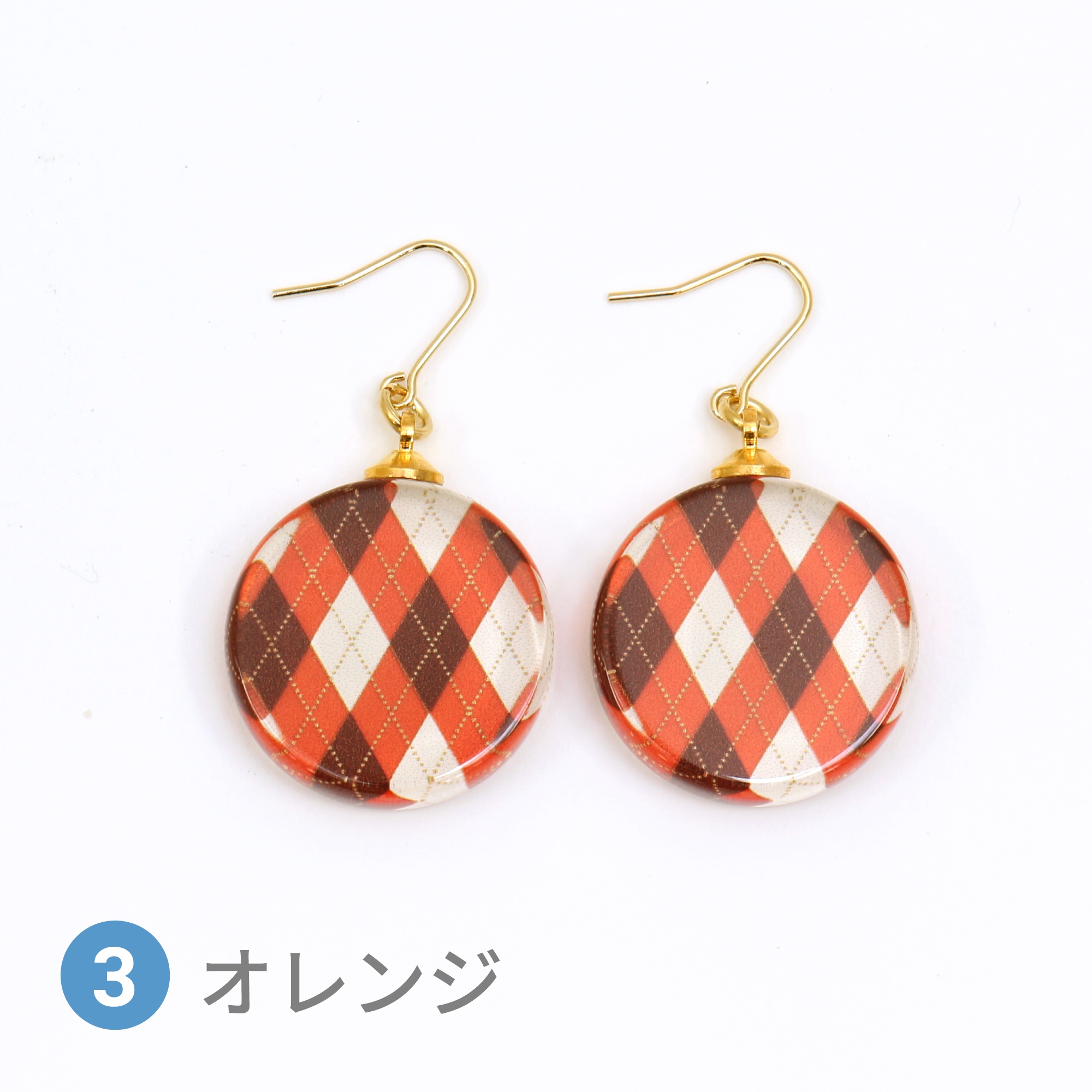 Glass accessories Pierced Earring ARGYLE orange round shape