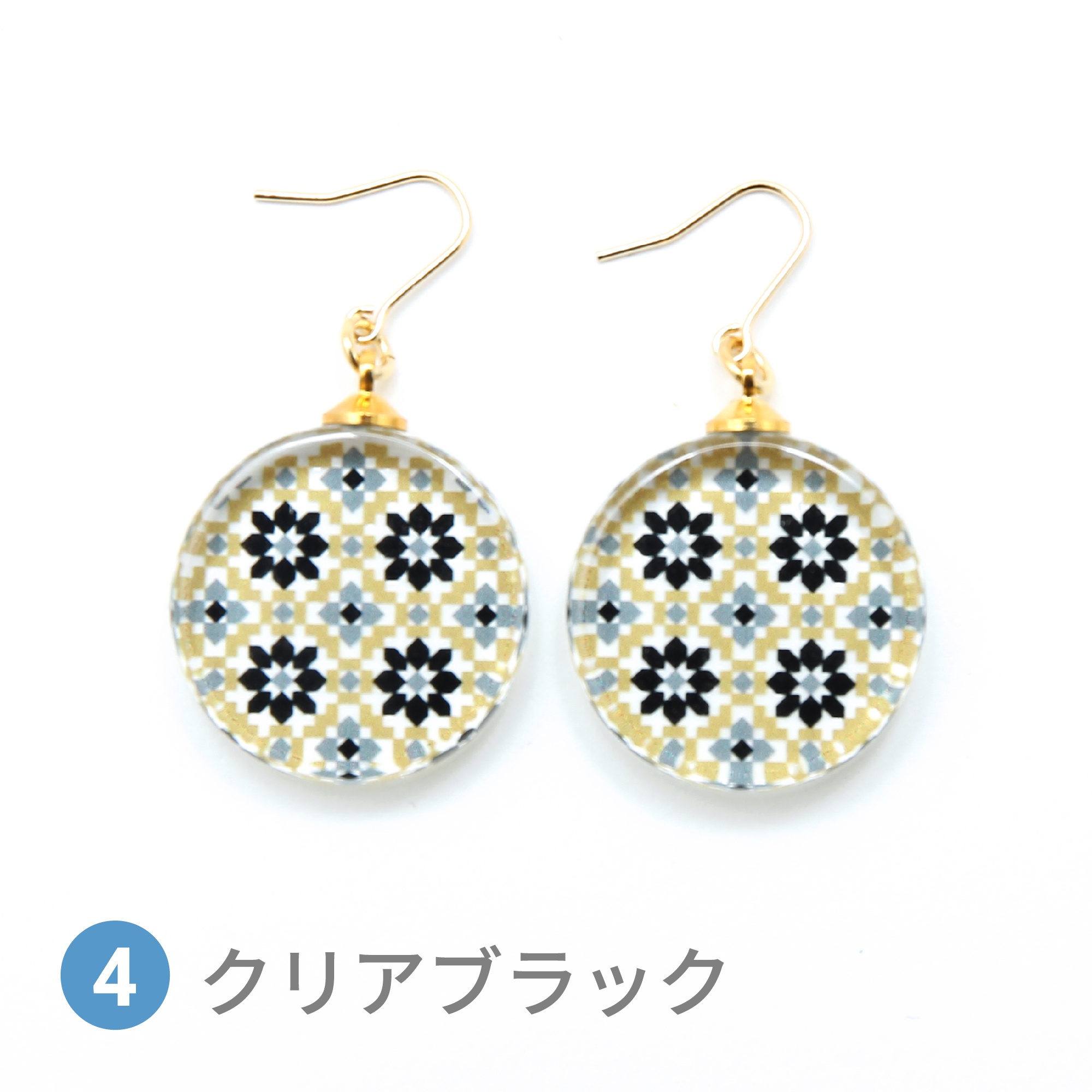 Glass accessories Pierced Earring ARABESQUE clearblack round shape