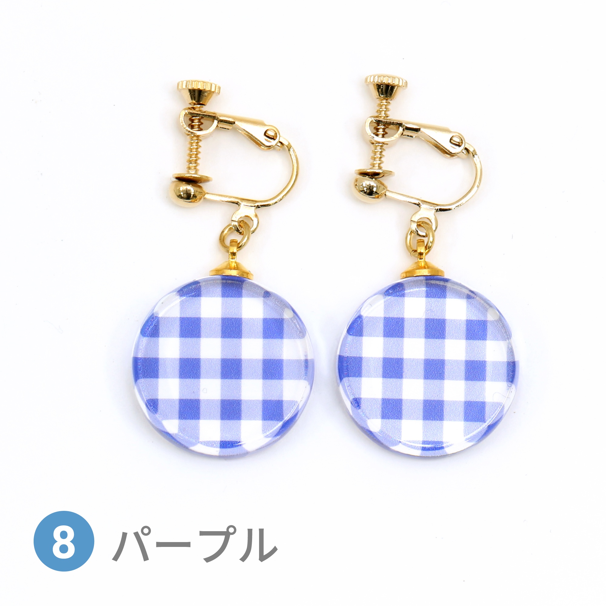 Glass accessories Earring GINGHAM CHECK purple round shape
