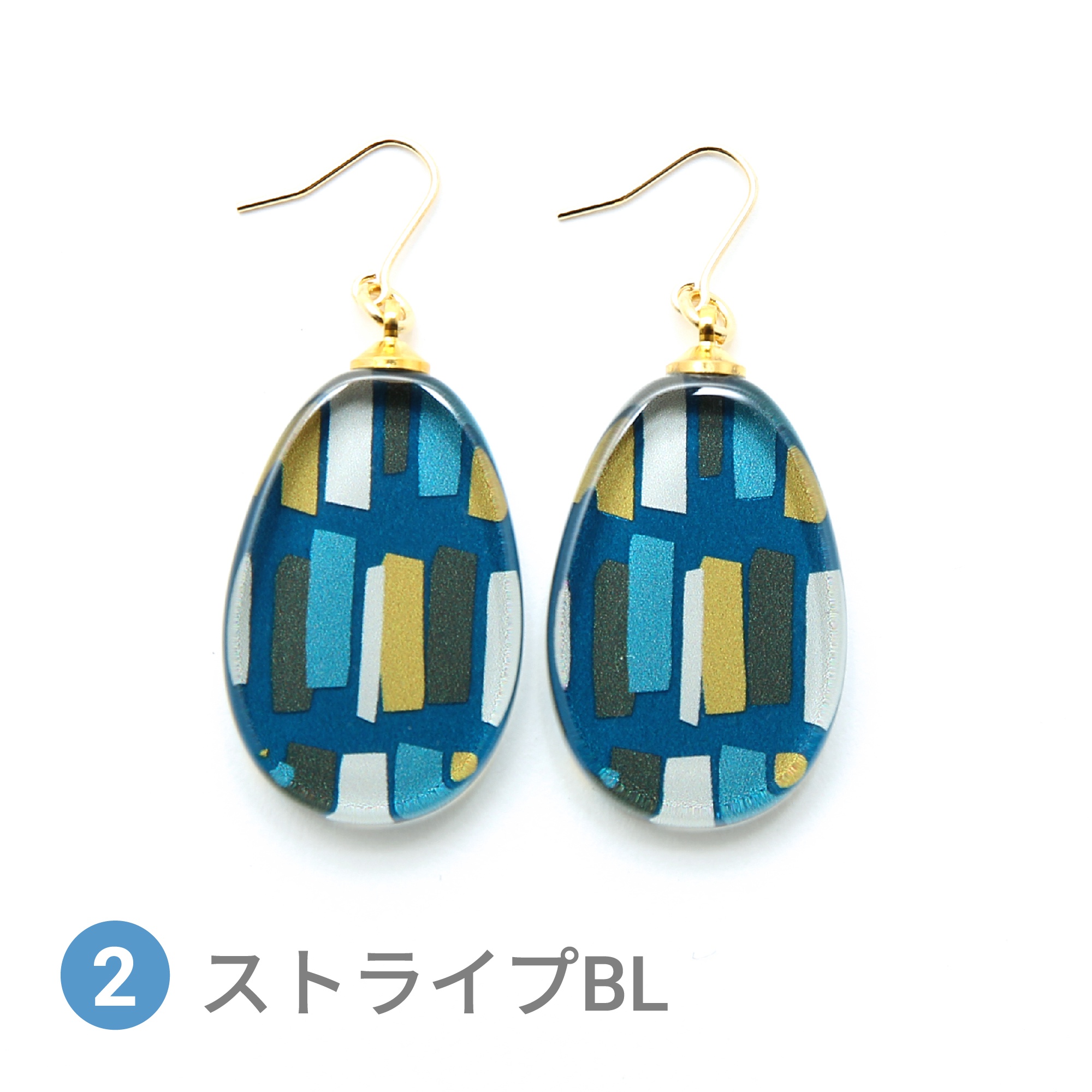 Glass accessories Pierced Earring SCANDINAVIAN stripe blue drop shape