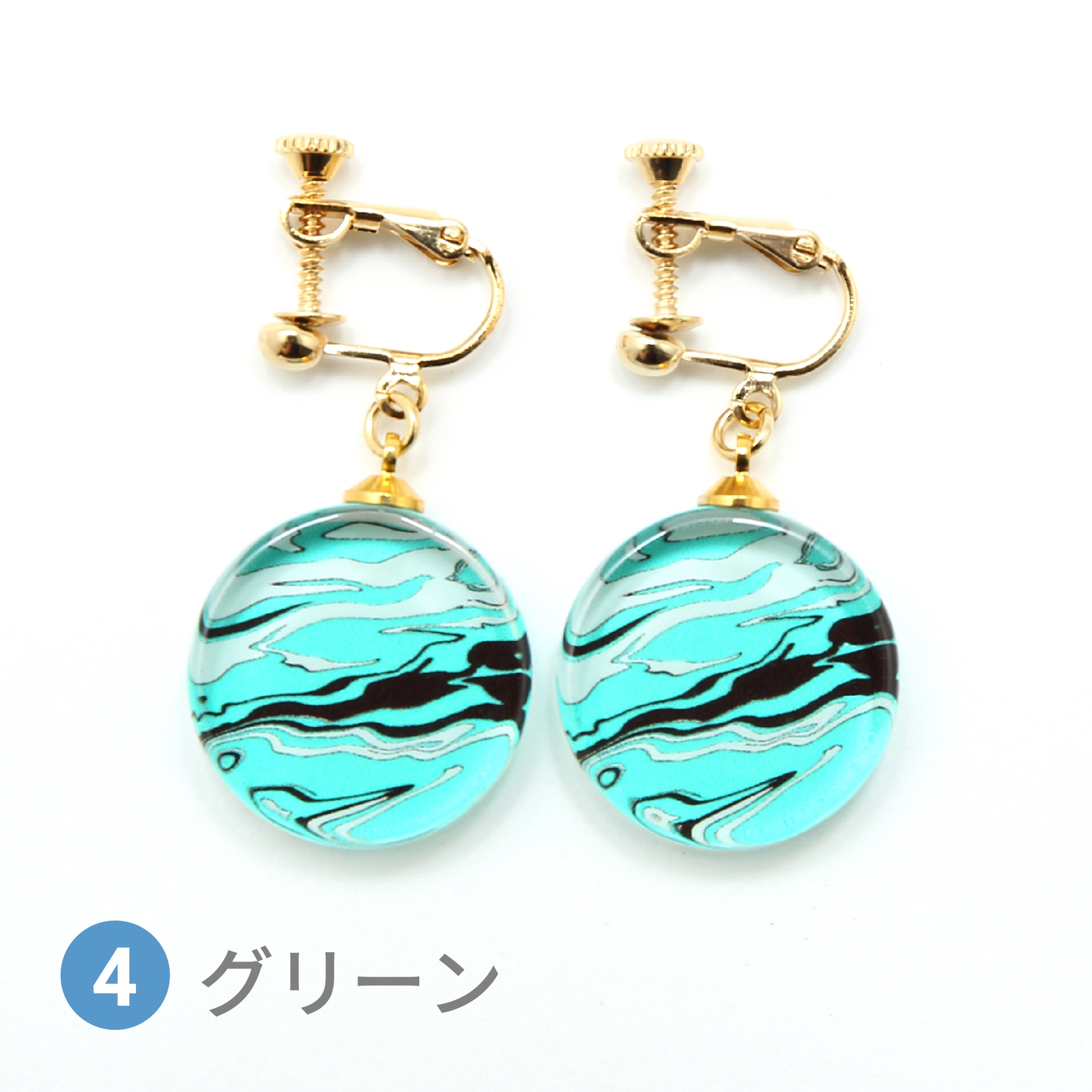 Glass accessories Earring MARBLE green round shape