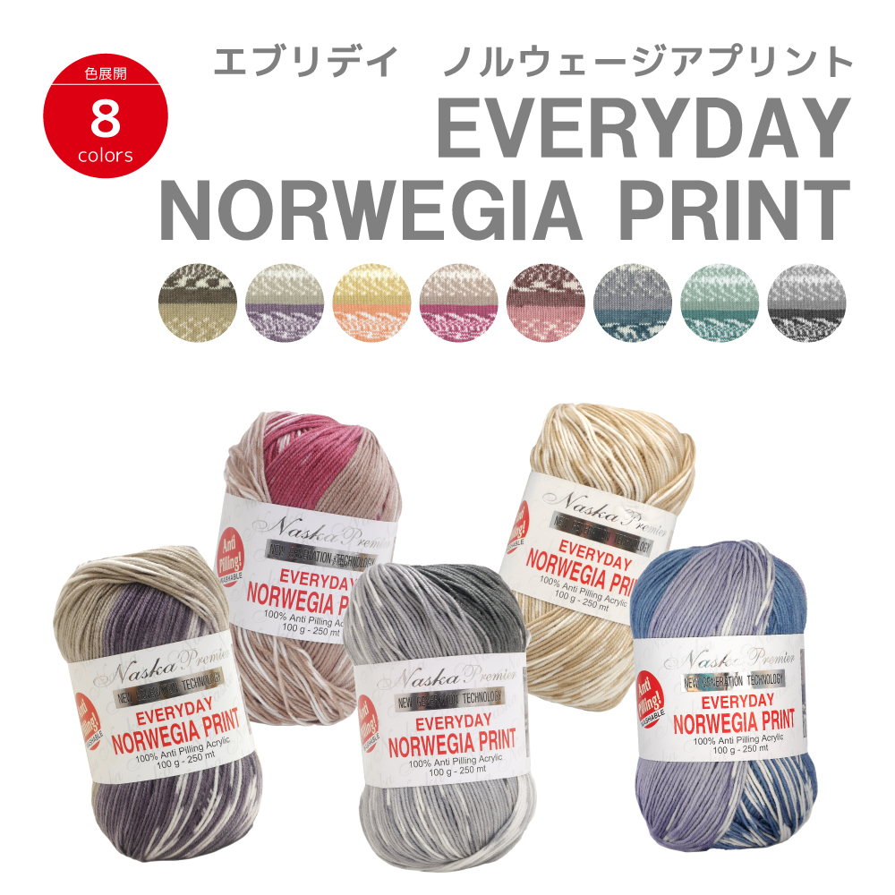 EVERYDAY NORWEGIA PRINT 100g Ball Roll Naito Shoji Washable Hand-knitted Everyday NASKA