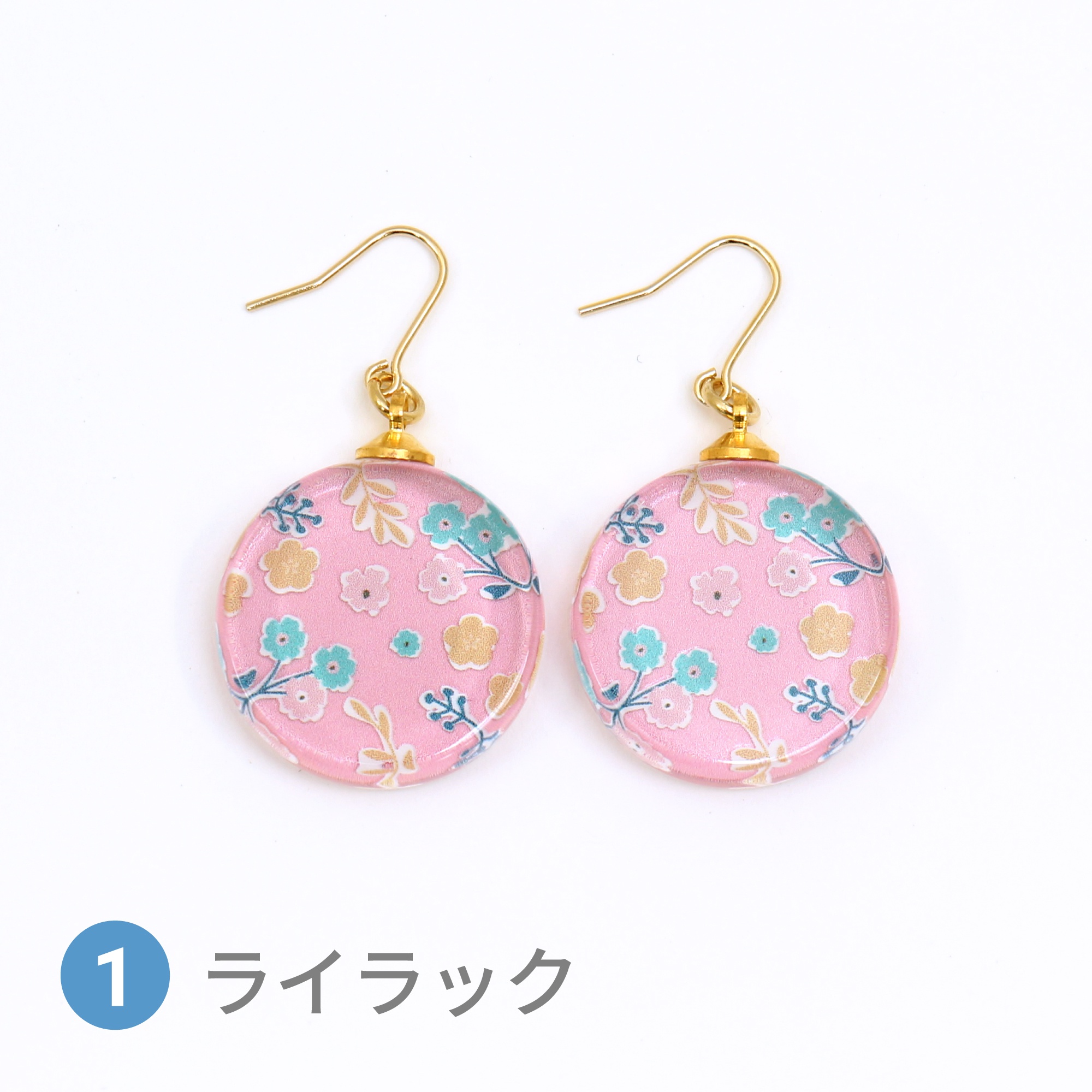 Glass accessories Pierced Earring FLORAL PATTERN lilac round shape