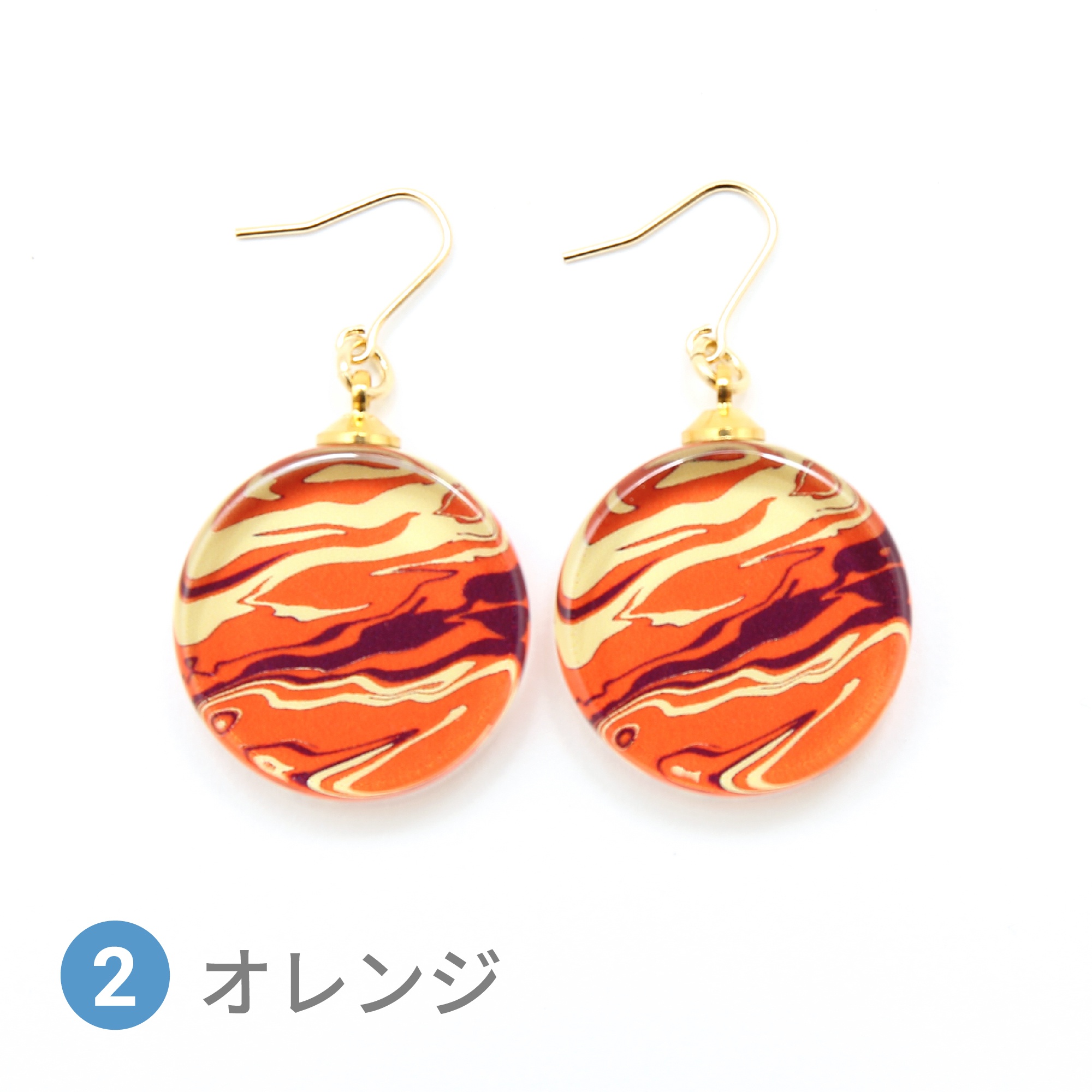 Glass accessories Pierced Earring MARBLE orange round shape
