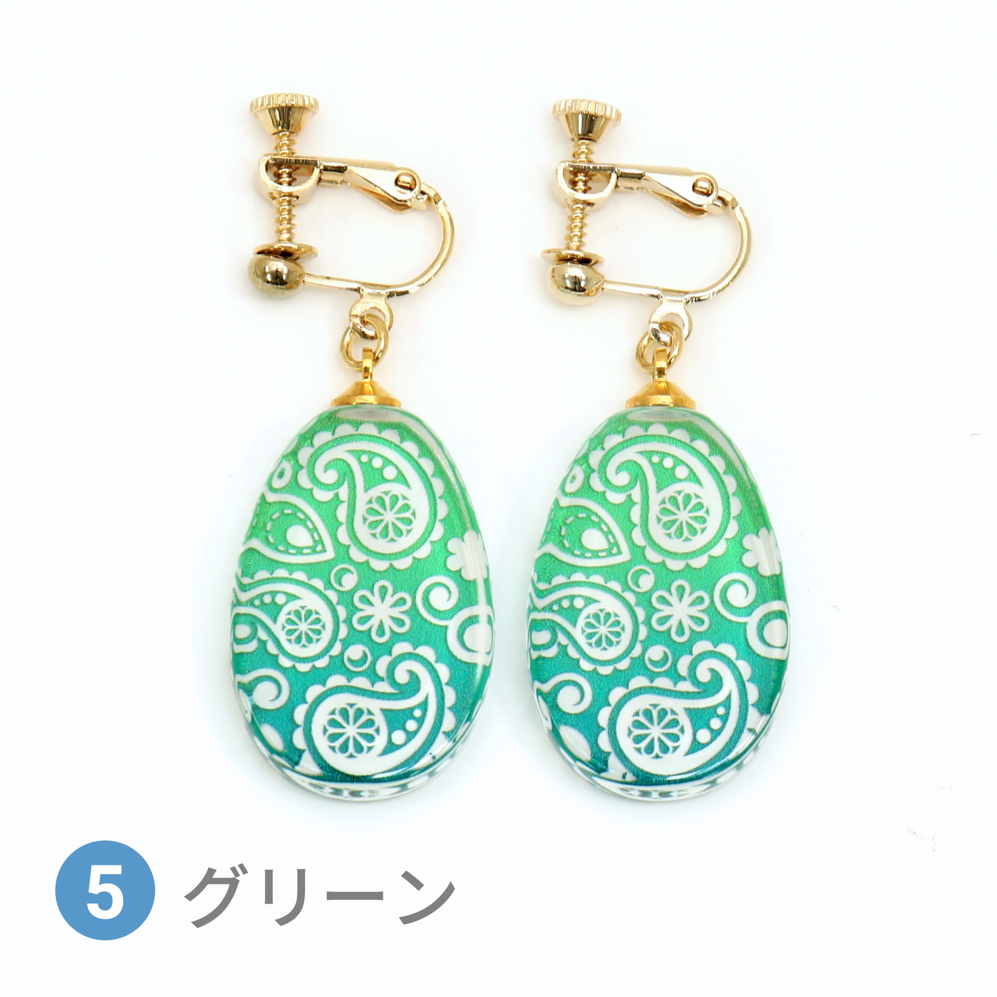 Glass accessories Earring PAISLEY green drop shape
