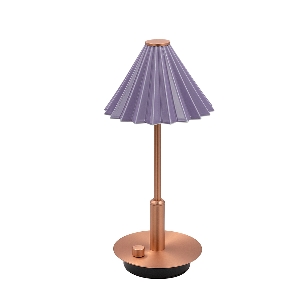 [gram eight]ORIGAMI LAMP PORTABLE Copper Purple, Lampshade: Coffee dripper [ORIGAMI] (Japanese Mino ware), Body color: Brass Copper, Shade color: 13 colors, Accessories: USB cable (Type-C), Rechargeable, Battery: Lithium-ion battery 3.7V 2600mA, Charging time: 5 hours, Continuous use time: 7 to 100 hours, Brightness: 8-150 lm (stepless dimming), Color temperature: 2700k, Shade (dripper) removable, Produced by Japanese designer Tomoya Takenaka