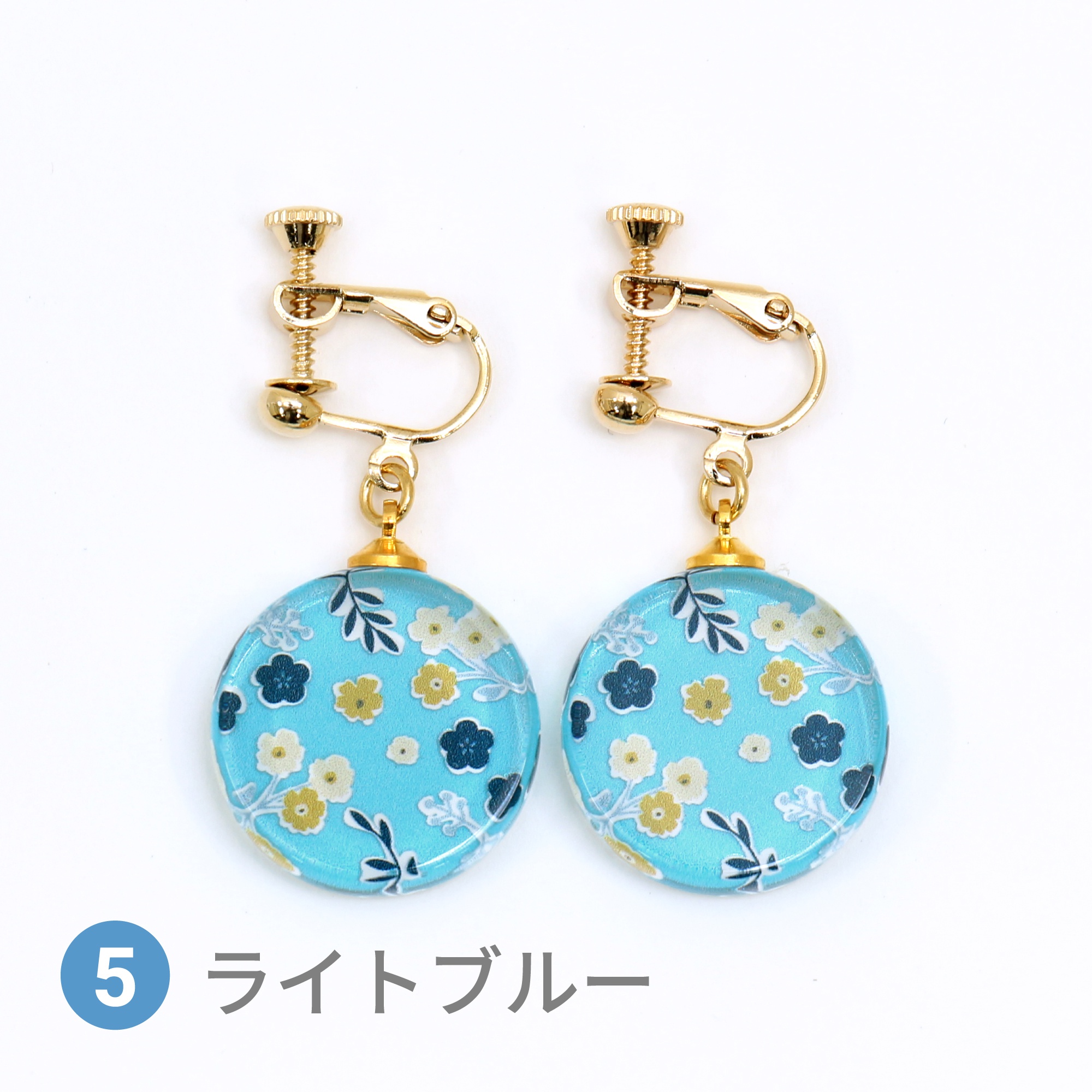 Glass accessories Earring FLORAL PATTERN lightblue round shape